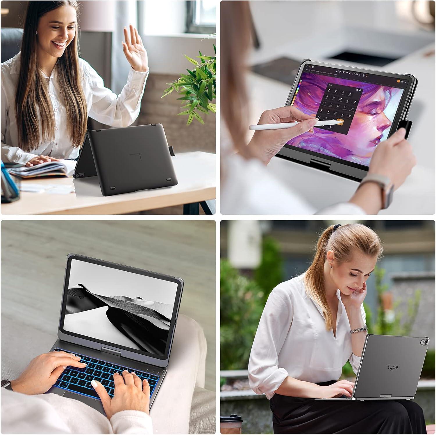 image:imagetypecase Touch Keyboard Case with Trackpad for iPad Air 11inch M3 2025  M2 2024 360Rotatable  11 Colors Backlight  Wireless Keyboard with Pencil Holder for iPad Air 5th amp 4th GenSpace GraySpace Gray