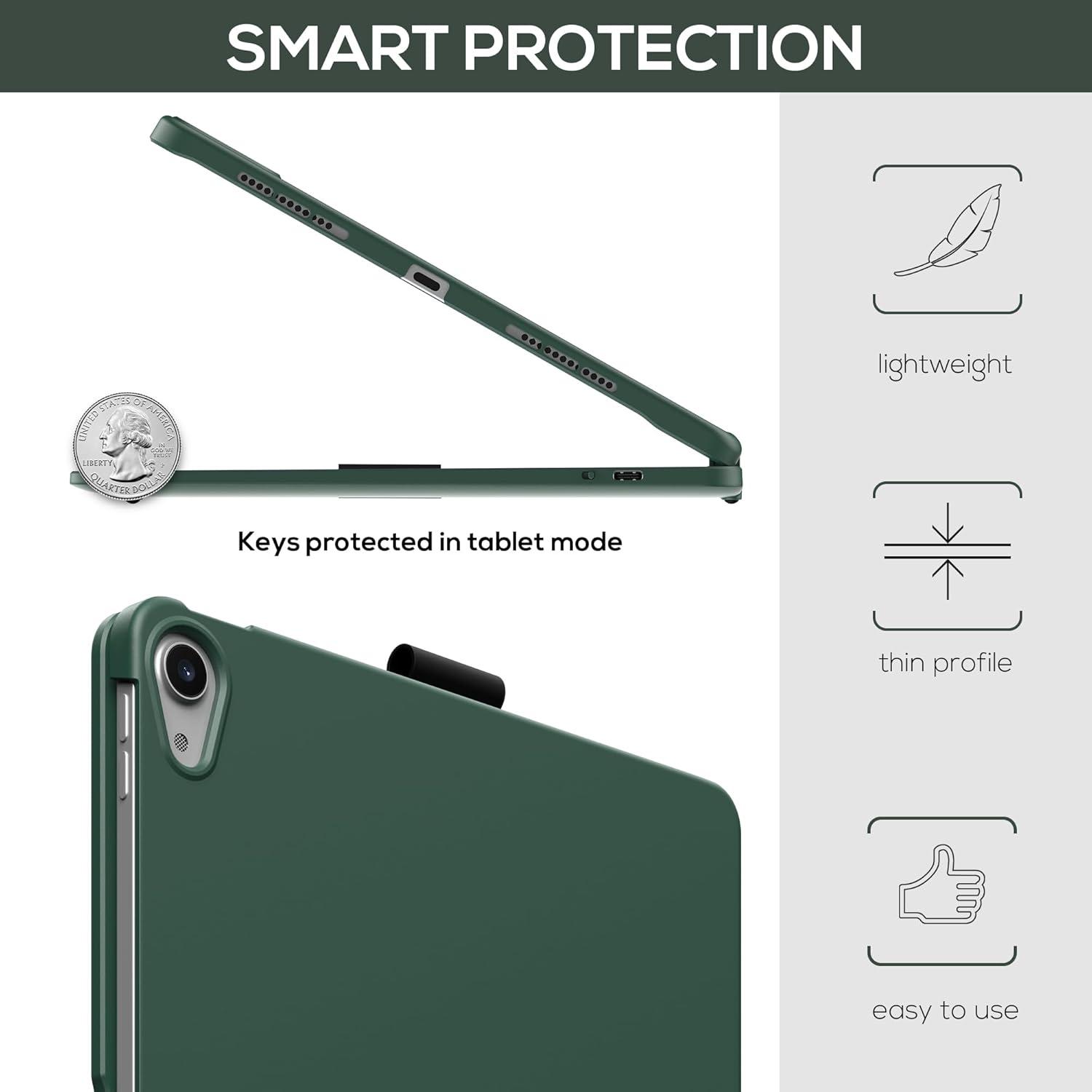 image:imagetypecase Touch Keyboard Case with Trackpad for iPad Air 11inch M3 2025  M2 2024 360Rotatable  11 Colors Backlight  Wireless Keyboard with Pencil Holder for iPad Air 5th amp 4th GenSpace GrayMidnight Green