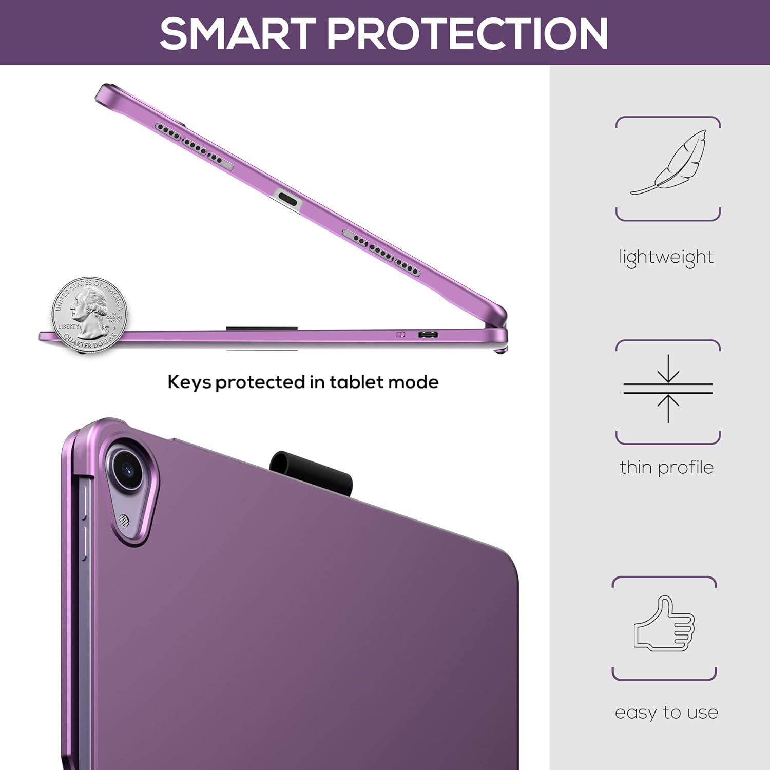 image:imagetypecase Touch Keyboard Case with Trackpad for iPad Air 11inch M3 2025  M2 2024 360Rotatable  11 Colors Backlight  Wireless Keyboard with Pencil Holder for iPad Air 5th amp 4th GenSpace GrayPurple