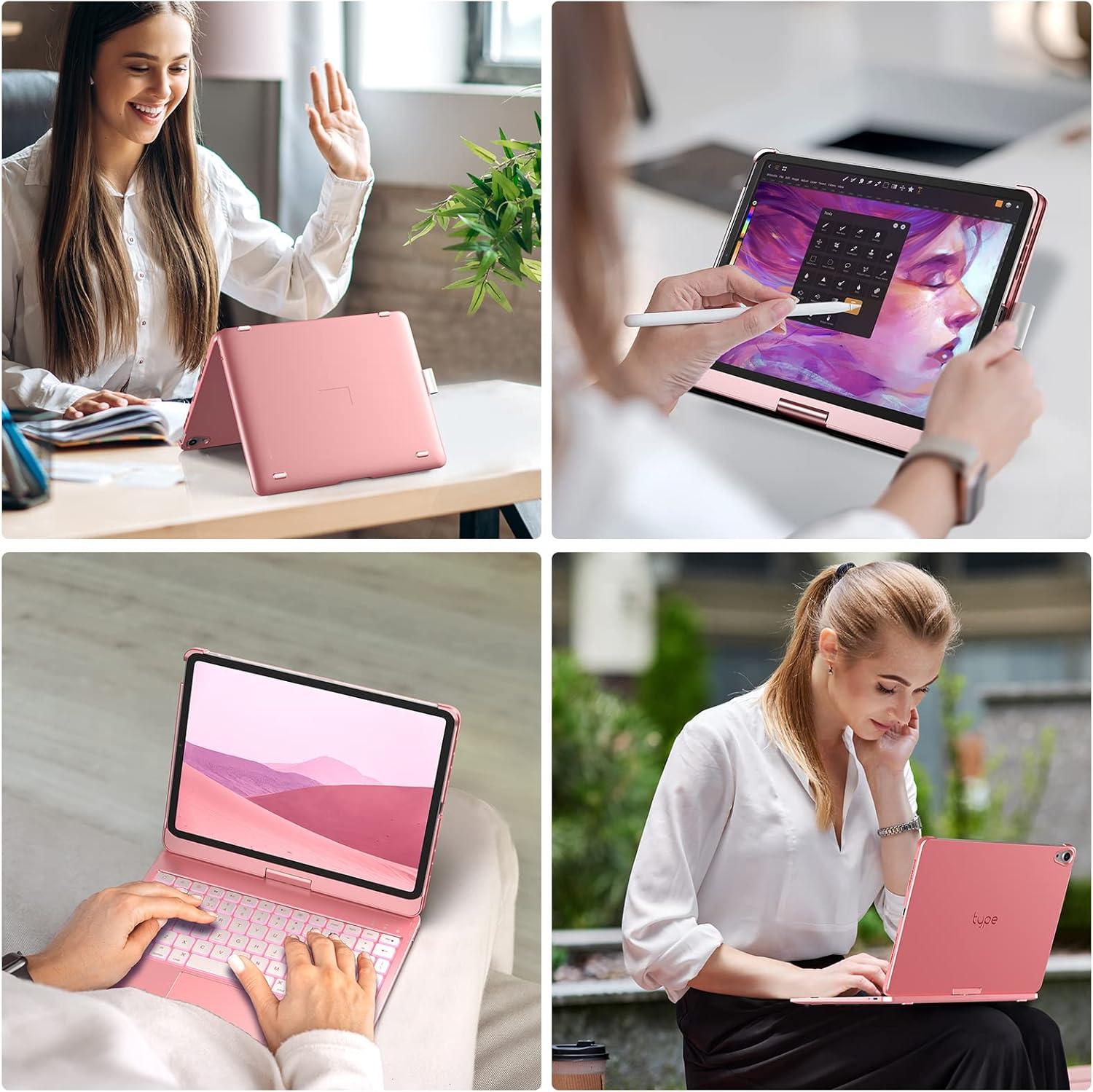 image:imagetypecase Touch Keyboard Case with Trackpad for iPad Air 11inch M3 2025  M2 2024 360Rotatable  11 Colors Backlight  Wireless Keyboard with Pencil Holder for iPad Air 5th amp 4th GenSpace GrayRose Gold