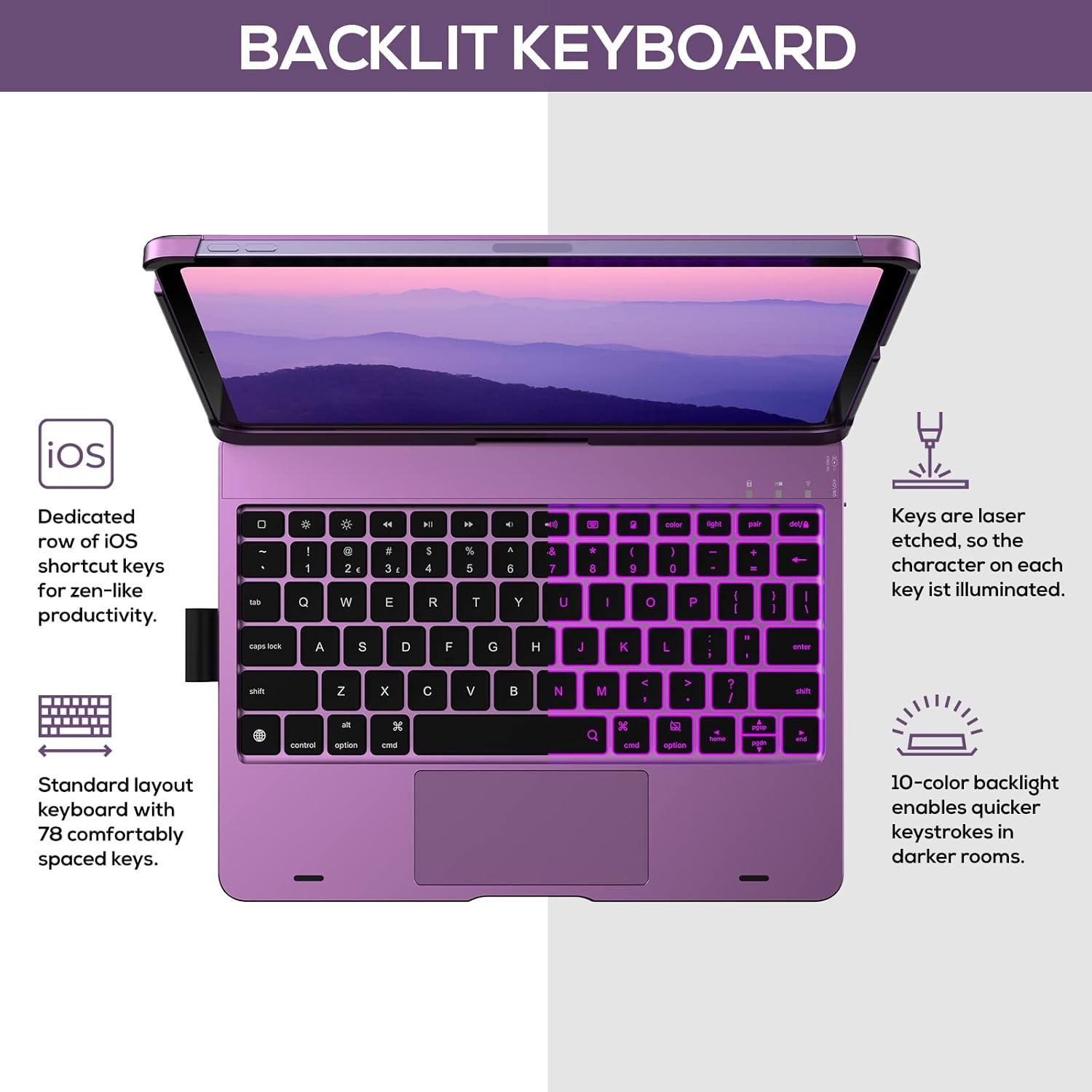 image:imagetypecase Touch Keyboard Case with Trackpad for iPad Air 11inch M3 2025  M2 2024 360Rotatable  11 Colors Backlight  Wireless Keyboard with Pencil Holder for iPad Air 5th amp 4th GenSpace GrayPurple