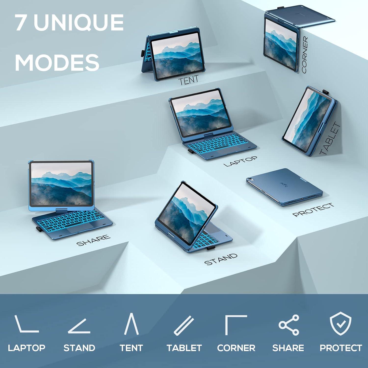 image:imagetypecase Touch Keyboard Case with Trackpad for iPad Air 11inch M3 2025  M2 2024 360Rotatable  11 Colors Backlight  Wireless Keyboard with Pencil Holder for iPad Air 5th amp 4th GenSpace GrayPacific Blue