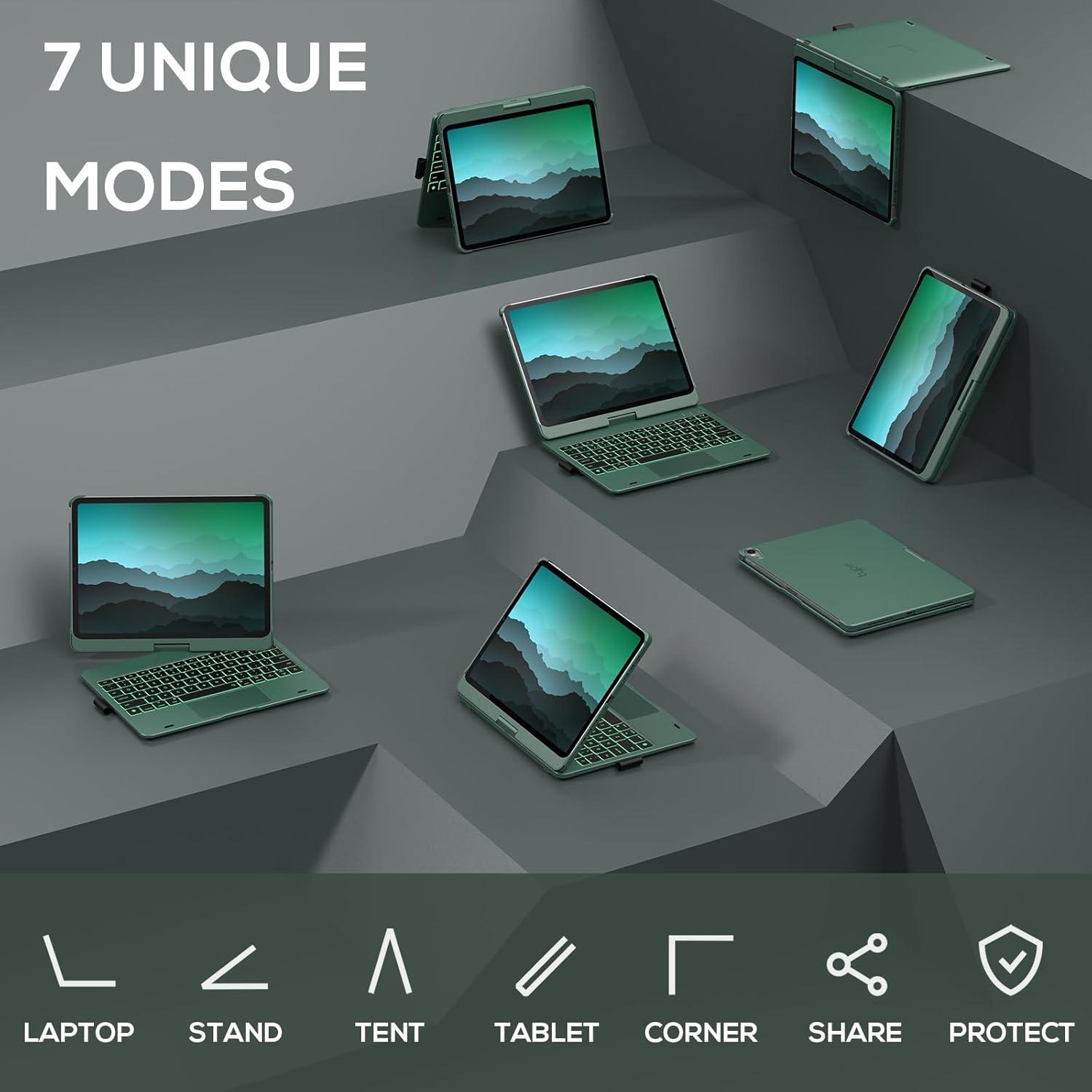 image:imagetypecase Touch Keyboard Case with Trackpad for iPad Air 11inch M3 2025  M2 2024 360Rotatable  11 Colors Backlight  Wireless Keyboard with Pencil Holder for iPad Air 5th amp 4th GenSpace GrayMidnight Green