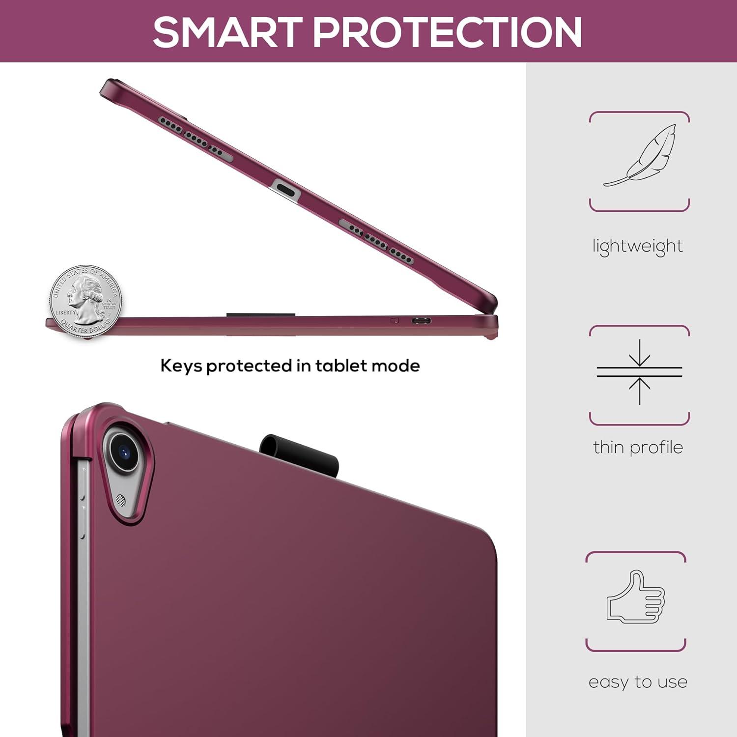 image:imagetypecase Touch Keyboard Case with Trackpad for iPad Air 11inch M3 2025  M2 2024 360Rotatable  11 Colors Backlight  Wireless Keyboard with Pencil Holder for iPad Air 5th amp 4th GenSpace GrayRaspberry