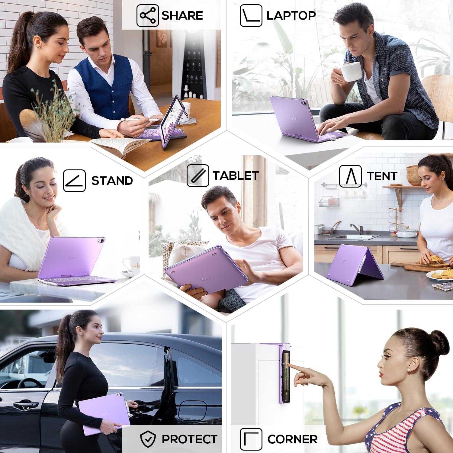 image:imagetypecase Touch Keyboard Case with Trackpad for iPad Air 11inch M3 2025  M2 2024 360Rotatable  11 Colors Backlight  Wireless Keyboard with Pencil Holder for iPad Air 5th amp 4th GenSpace GrayPurpleLilac