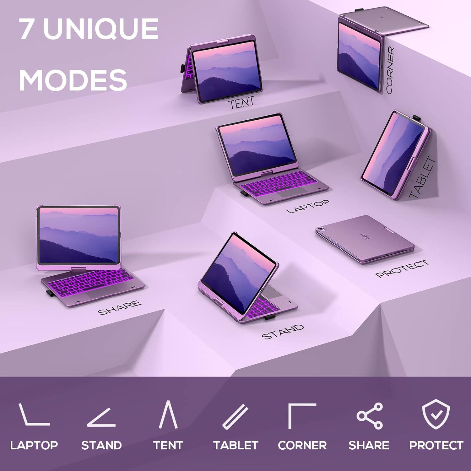 image:imagetypecase Touch Keyboard Case with Trackpad for iPad Air 11inch M3 2025  M2 2024 360Rotatable  11 Colors Backlight  Wireless Keyboard with Pencil Holder for iPad Air 5th amp 4th GenSpace GrayPurple