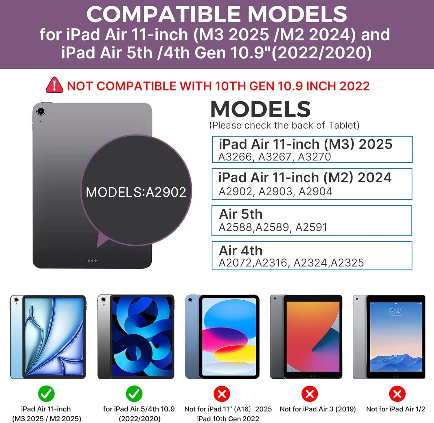 image:imagetypecase Touch Keyboard Case with Trackpad for iPad Air 11inch M3 2025  M2 2024 360Rotatable  11 Colors Backlight  Wireless Keyboard with Pencil Holder for iPad Air 5th amp 4th GenSpace GrayPurple