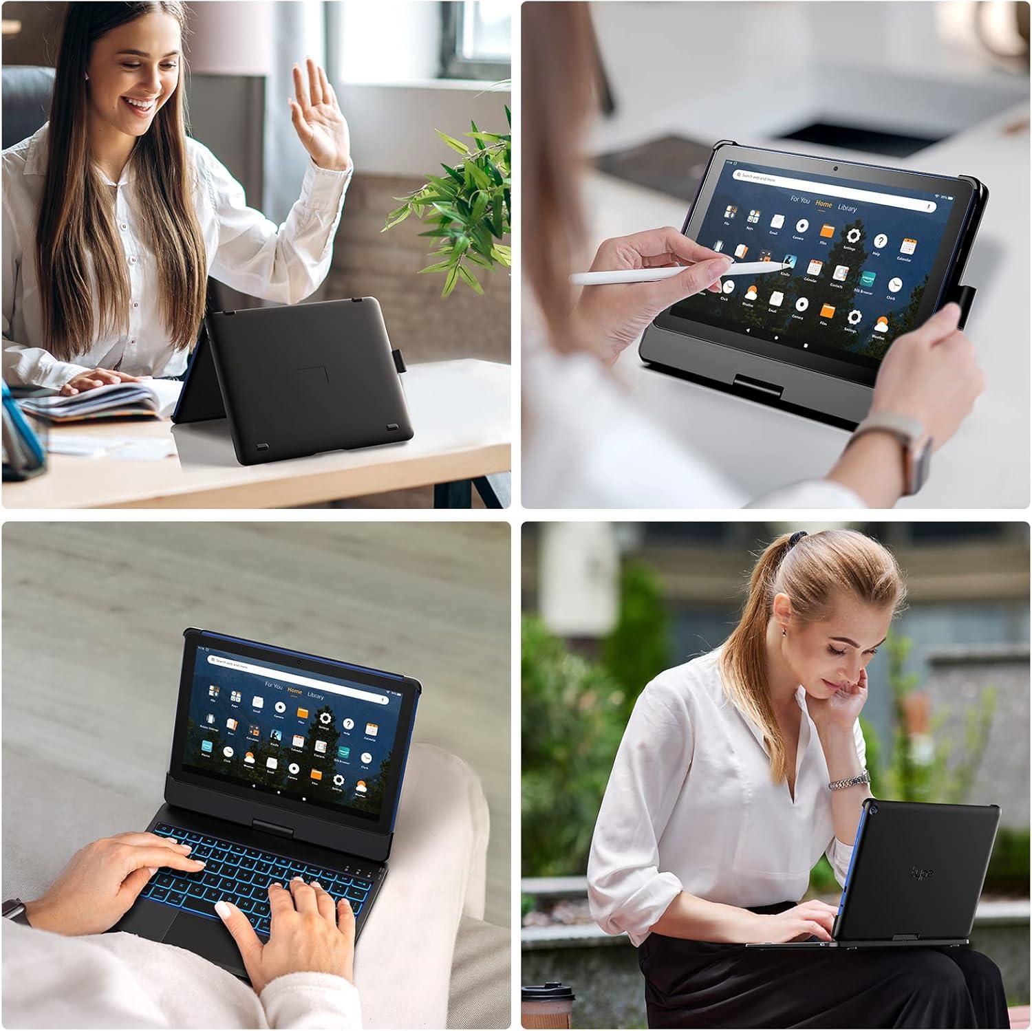 image:imagetypecase Touch Keyboard for Kindle Fire HD 10 amp HD 10 Plus 2021 11th Generation  Touchpad  360 Rotatable  Wireless  10 Colors Backlight  Compatible with Prestige Elite 10QS  Black