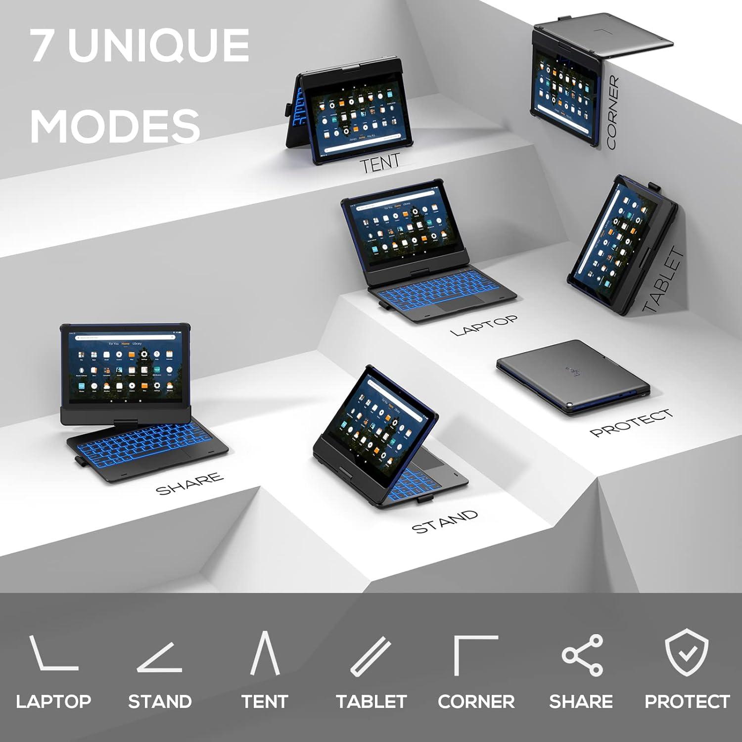 image:imagetypecase Touch Keyboard for Kindle Fire HD 10 amp HD 10 Plus 2021 11th Generation  Touchpad  360 Rotatable  Wireless  10 Colors Backlight  Compatible with Prestige Elite 10QS  Black