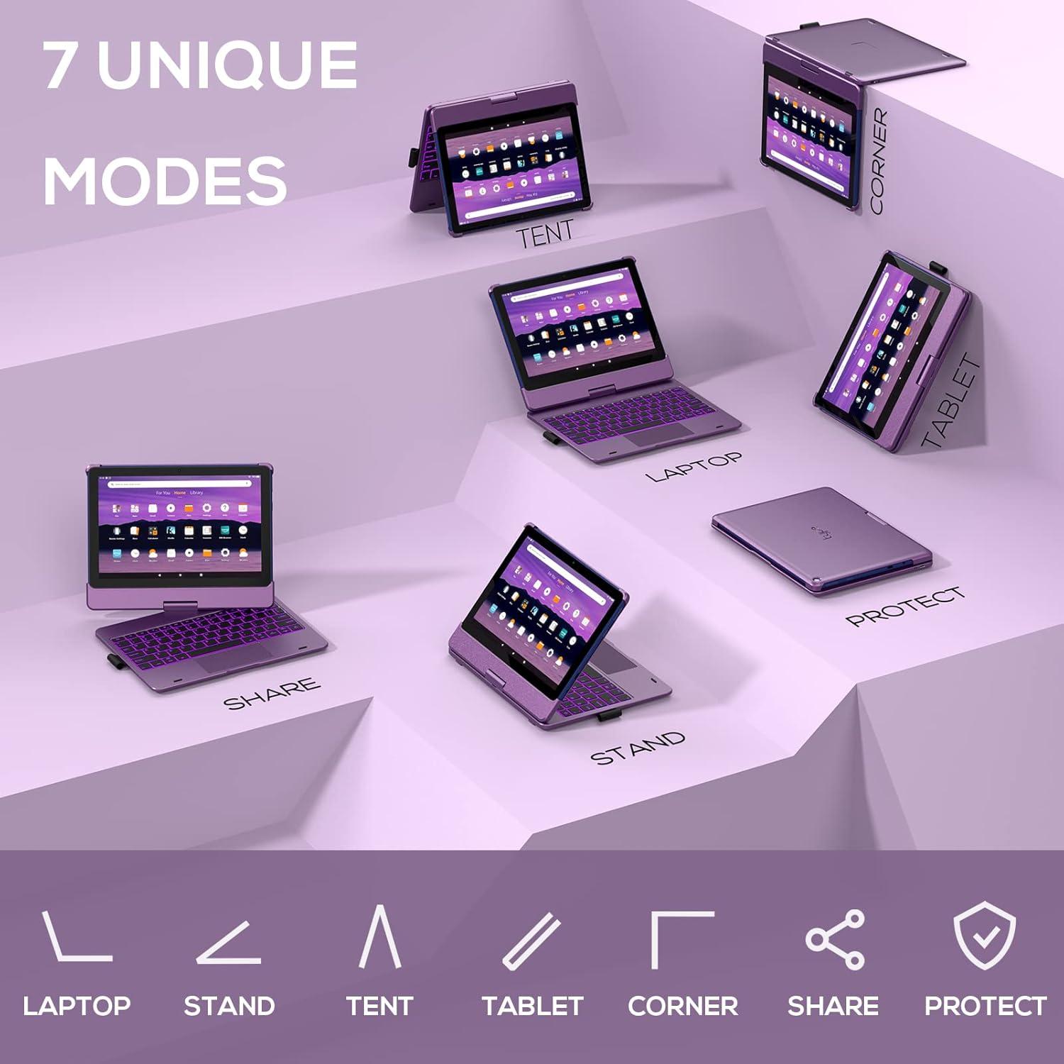image:imagetypecase Touch Kindle Fire HD 10HD 10 Plus Keyboard 2021 11th Gen  MultiTouch Trackpad  360 Rotatable  Wireless  10 Colors Backlight  Thin  Compatible with Prestige Elite 10QS  Purple
