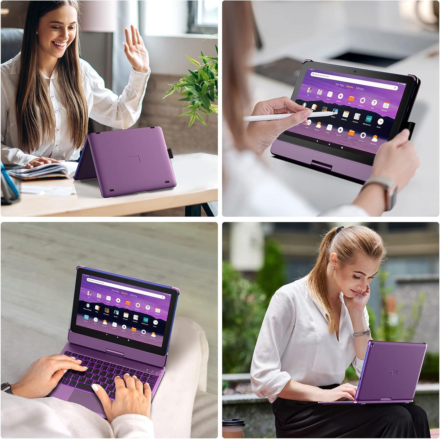 image:imagetypecase Touch Kindle Fire HD 10HD 10 Plus Keyboard 2021 11th Gen  MultiTouch Trackpad  360 Rotatable  Wireless  10 Colors Backlight  Thin  Compatible with Prestige Elite 10QS  Purple