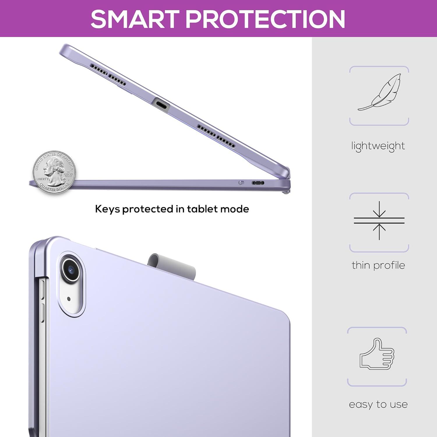 image:imagetypecase Touch iPad 11th 10th Generation Case with Keyboard 11 2025 A16 amp 109 2022  360 Rotatable 11Color Backlit MultiTouch Trackpad Pencil Holder Thin amp Light  Black Light Purple