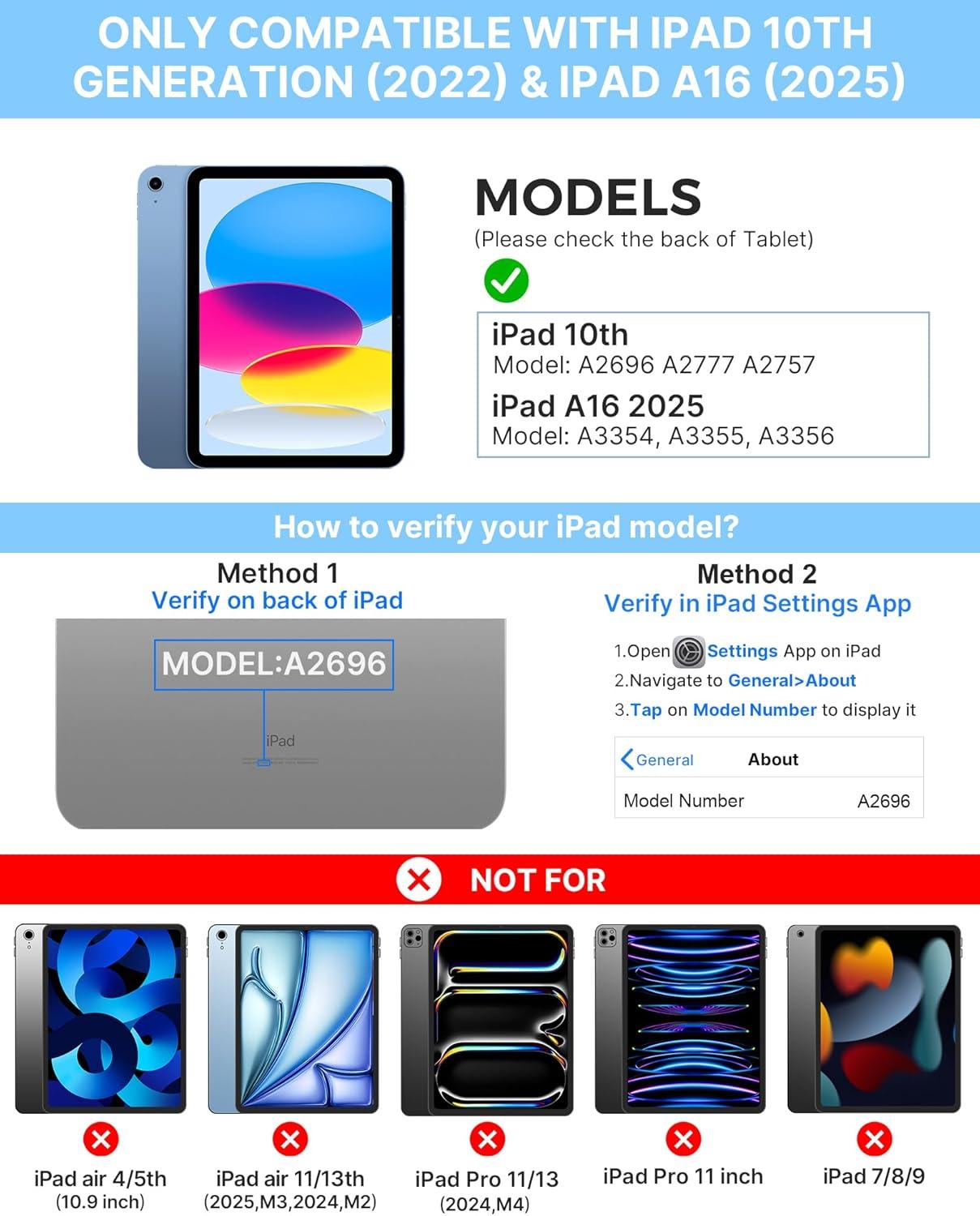 image:imagetypecase Touch iPad 11th 10th Generation Case with Keyboard 11 2025 A16 amp 109 2022  360 Rotatable 11Color Backlit MultiTouch Trackpad Pencil Holder Thin amp Light  BlackSky Blue