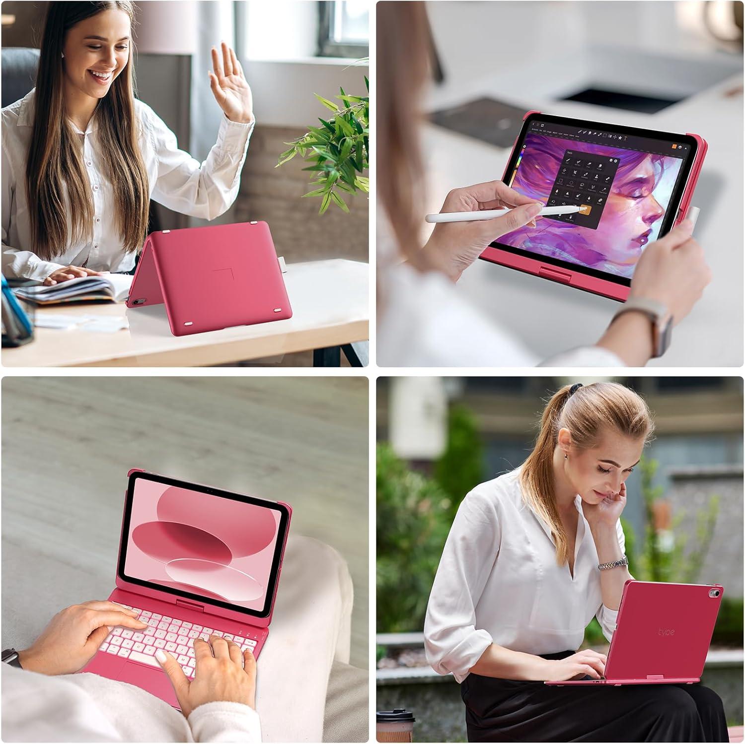 image:imagetypecase Touch iPad 11th 10th Generation Case with Keyboard 11 2025 A16 amp 109 2022  360 Rotatable 11Color Backlit MultiTouch Trackpad Pencil Holder Thin amp Light  BlackPink