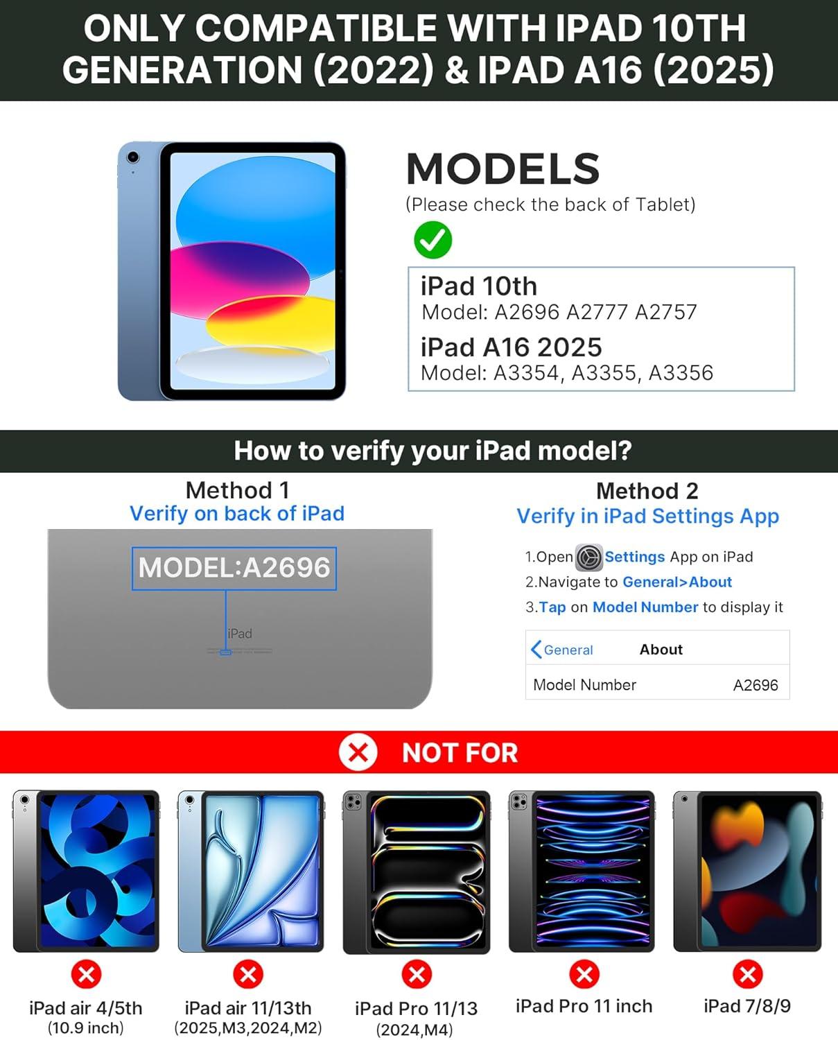 image:imagetypecase Touch iPad 11th 10th Generation Case with Keyboard 11 2025 A16 amp 109 2022  360 Rotatable 11Color Backlit MultiTouch Trackpad Pencil Holder Thin amp Light  Black Dark Midnight Green