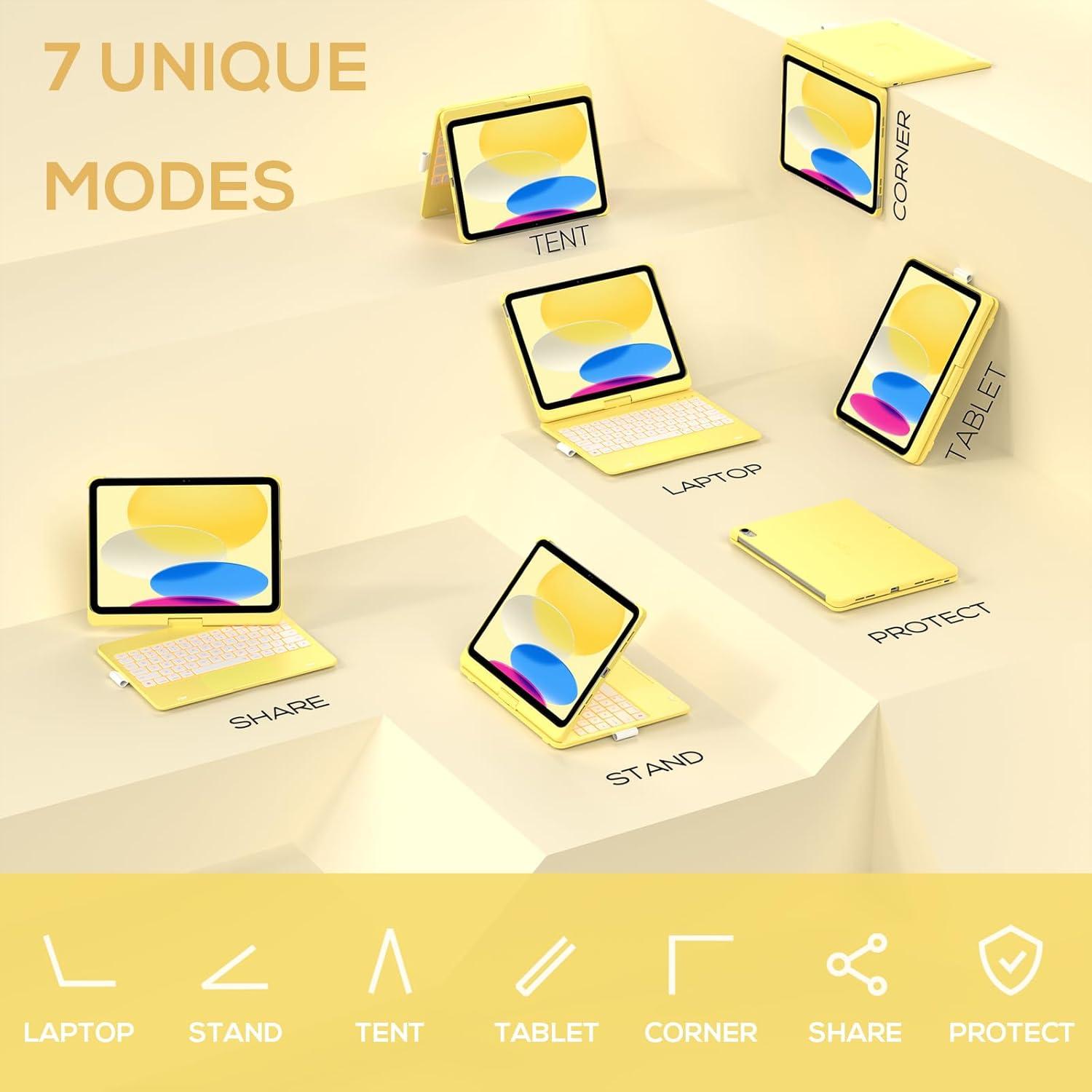 image:imagetypecase Touch iPad 11th 10th Generation Case with Keyboard 11 2025 A16 amp 109 2022  360 Rotatable 11Color Backlit MultiTouch Trackpad Pencil Holder Thin amp Light  BlackYellow