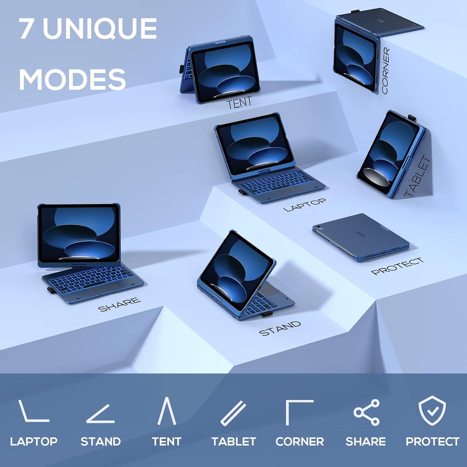 image:imagetypecase Touch iPad 11th 10th Generation Case with Keyboard 11 2025 A16 amp 109 2022  360 Rotatable 11Color Backlit MultiTouch Trackpad Pencil Holder Thin amp Light  BlackMidnight Blue