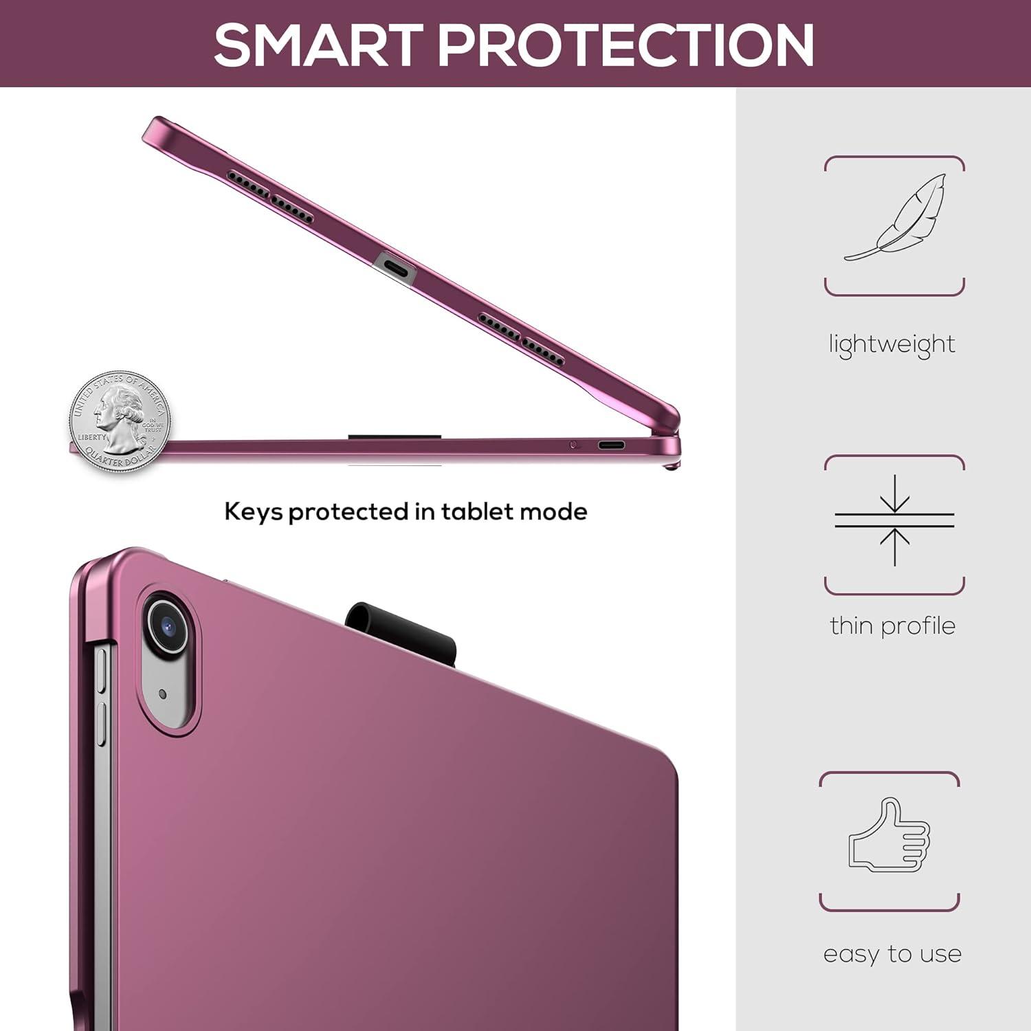 image:imagetypecase Touch iPad 11th 10th Generation Case with Keyboard 11 2025 A16 amp 109 2022  360 Rotatable 11Color Backlit MultiTouch Trackpad Pencil Holder Thin amp Light  BlackRaspberry