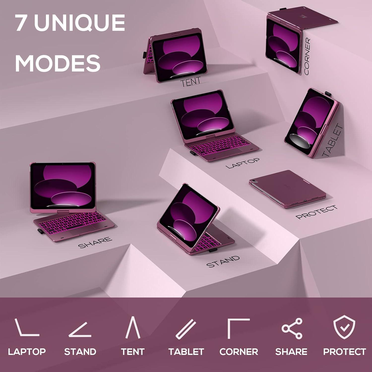 image:imagetypecase Touch iPad 11th 10th Generation Case with Keyboard 11 2025 A16 amp 109 2022  360 Rotatable 11Color Backlit MultiTouch Trackpad Pencil Holder Thin amp Light  BlackRaspberry