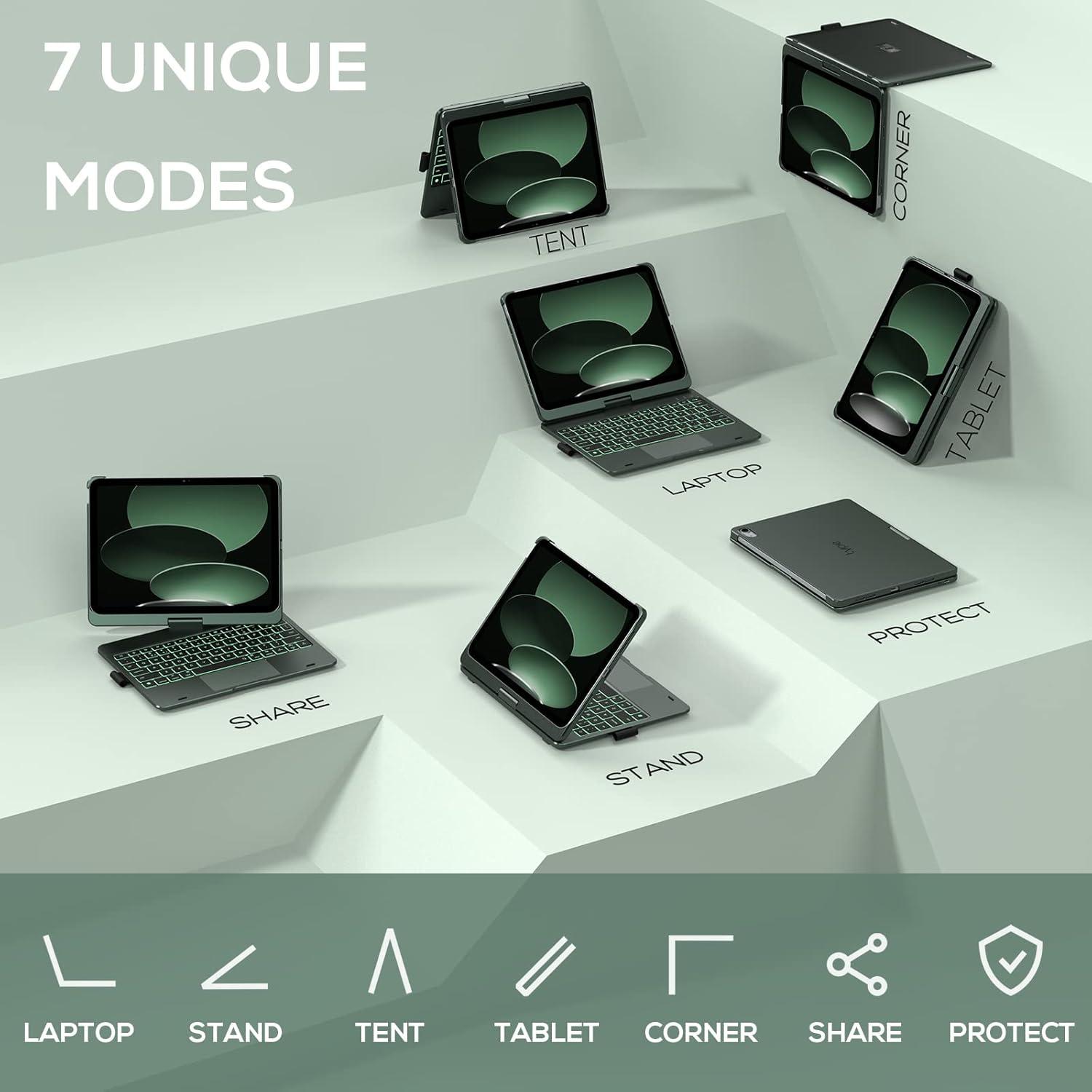 image:imagetypecase Touch iPad 11th 10th Generation Case with Keyboard 11 2025 A16 amp 109 2022  360 Rotatable 11Color Backlit MultiTouch Trackpad Pencil Holder Thin amp Light  Black Dark Midnight Green