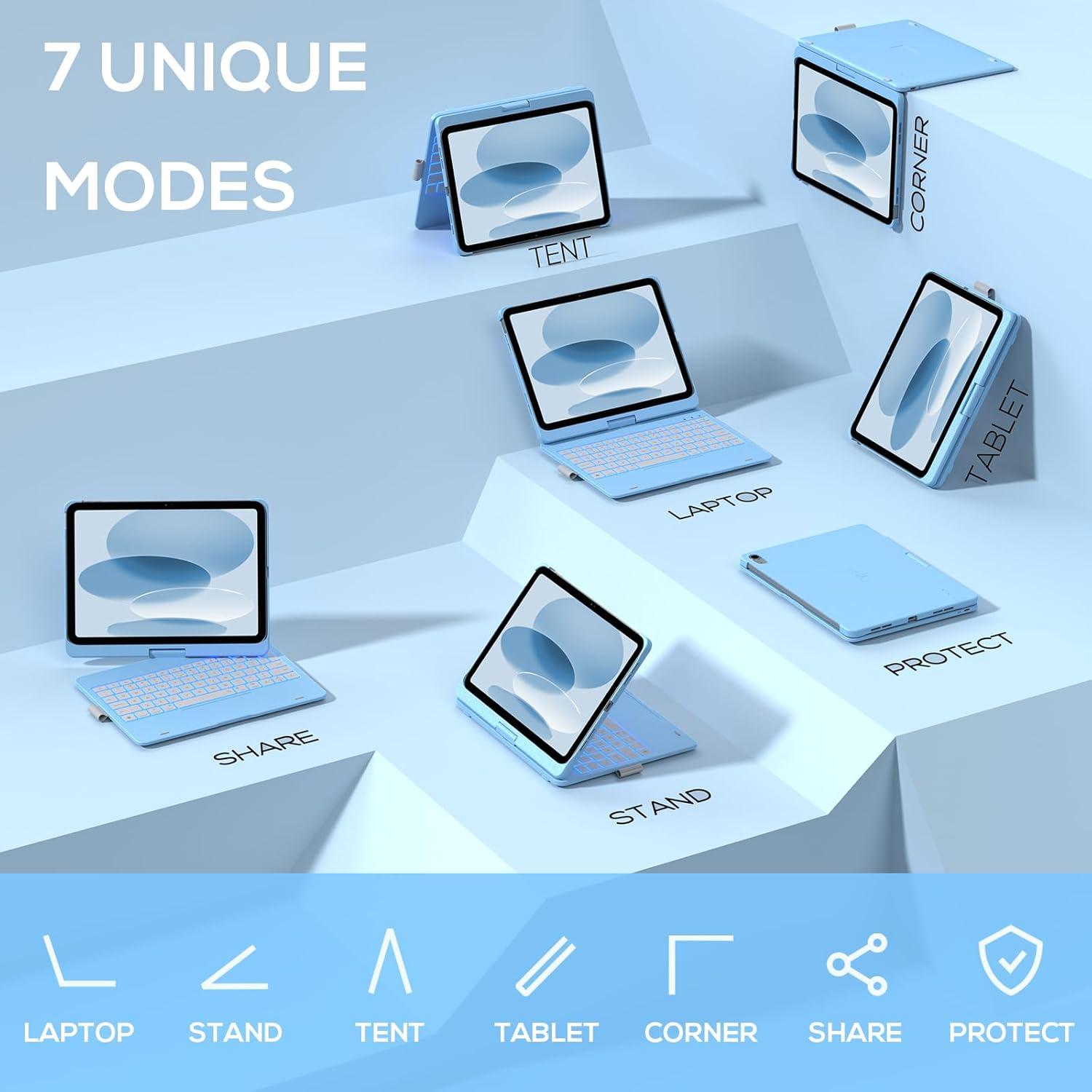 image:imagetypecase Touch iPad 11th 10th Generation Case with Keyboard 11 2025 A16 amp 109 2022  360 Rotatable 11Color Backlit MultiTouch Trackpad Pencil Holder Thin amp Light  BlackSky Blue