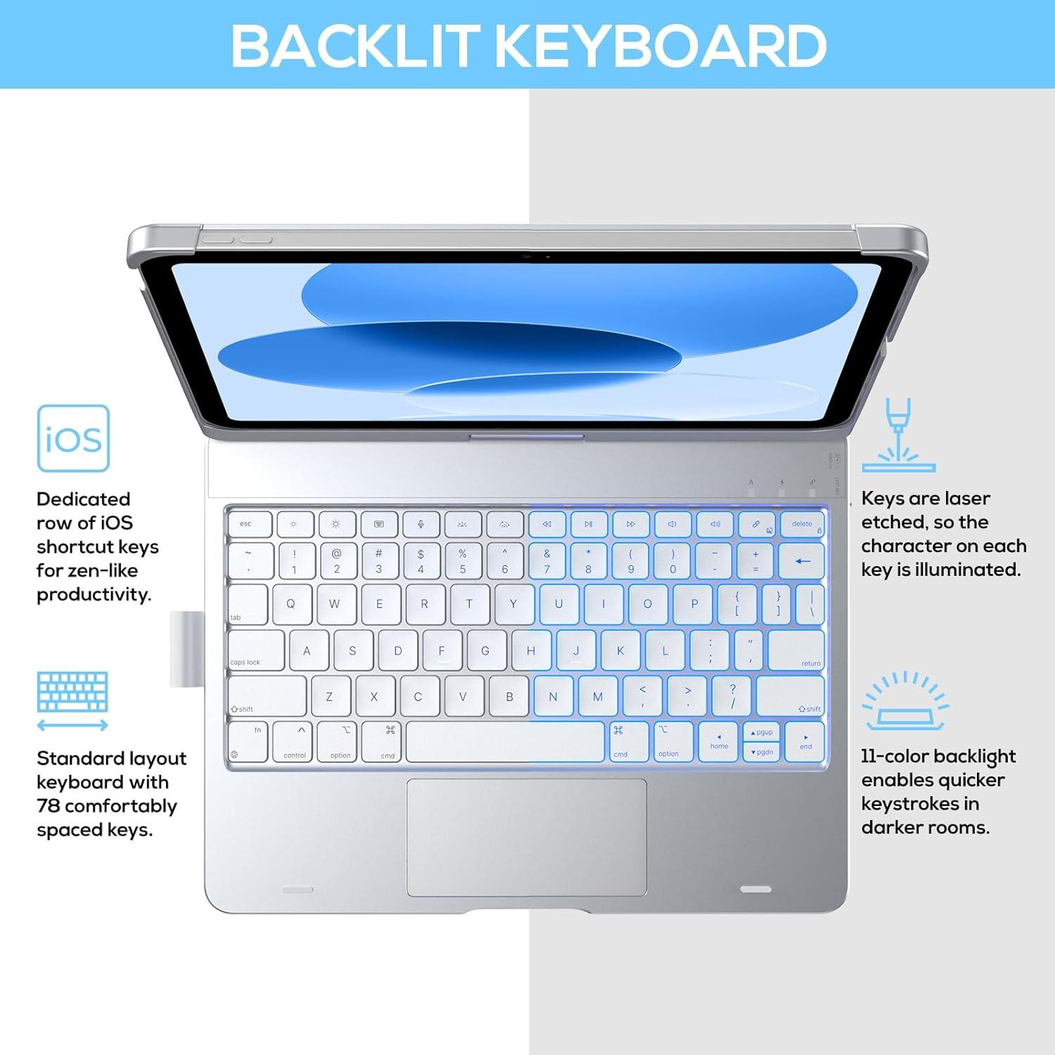 image:imagetypecase Touch iPad 11th 10th Generation Case with Keyboard 11 2025 A16 amp 109 2022  360 Rotatable 11Color Backlit MultiTouch Trackpad Pencil Holder Thin amp Light  BlackSilver