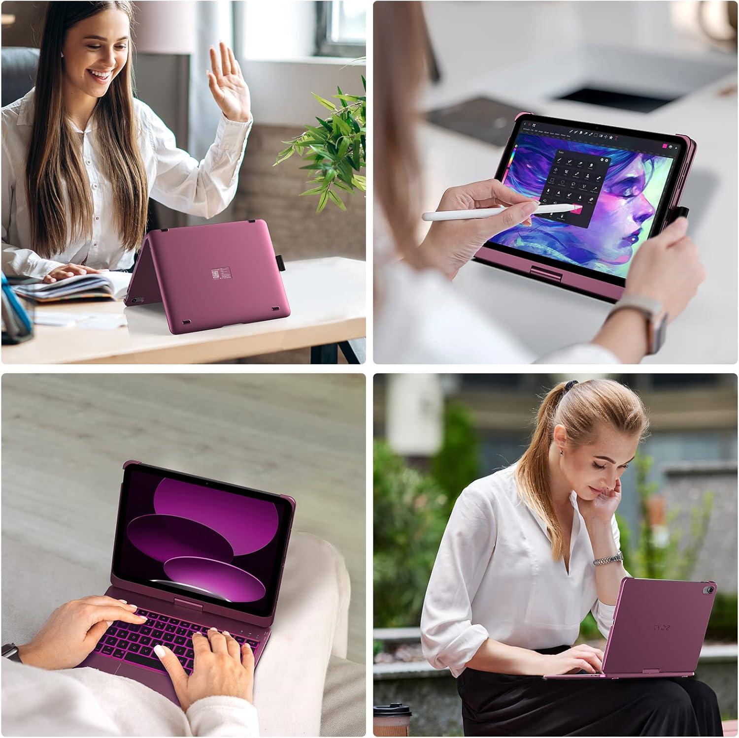 image:imagetypecase Touch iPad 11th 10th Generation Case with Keyboard 11 2025 A16 amp 109 2022  360 Rotatable 11Color Backlit MultiTouch Trackpad Pencil Holder Thin amp Light  BlackRaspberry