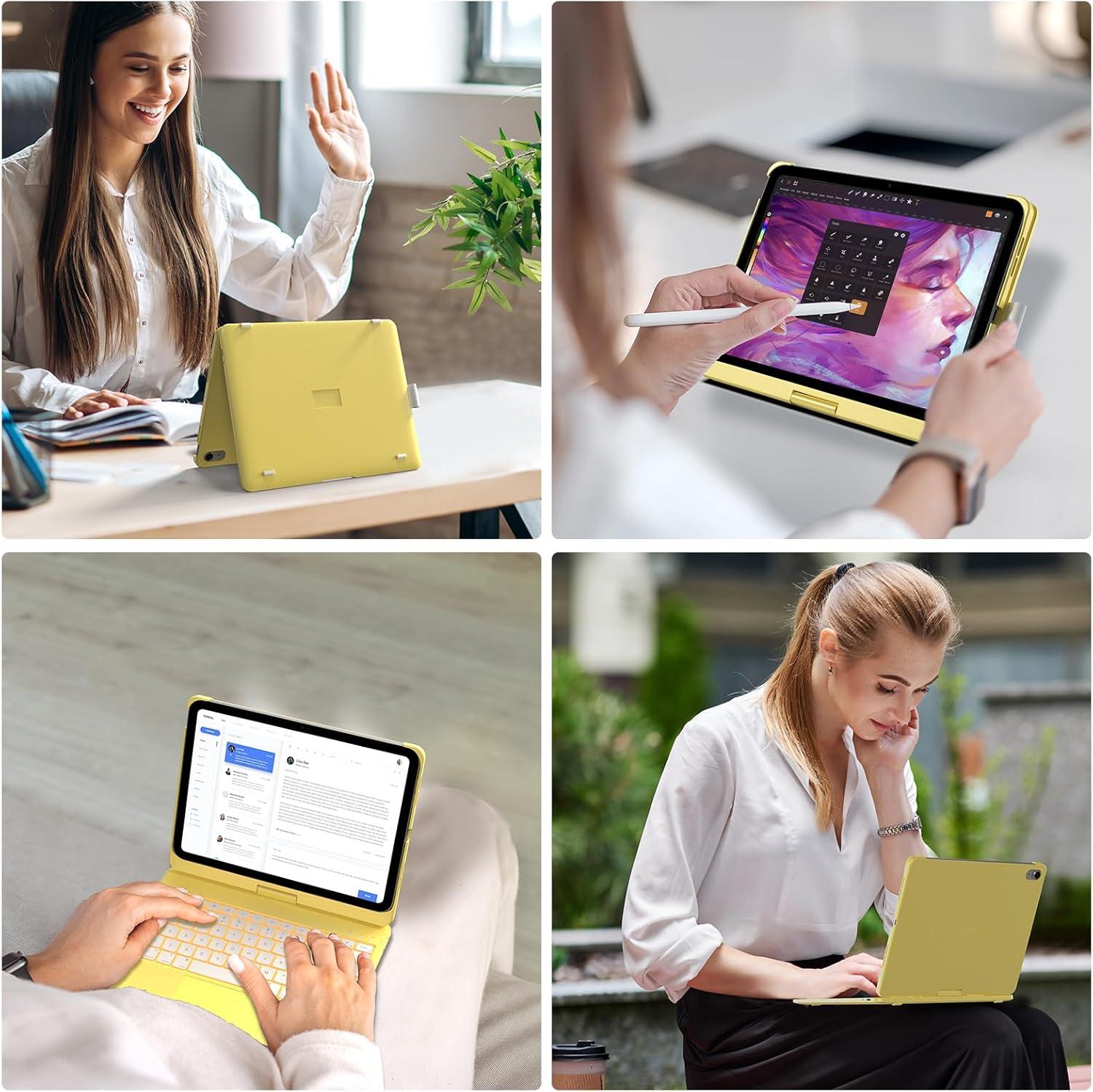 image:imagetypecase Touch iPad 11th 10th Generation Case with Keyboard 11 2025 A16 amp 109 2022  360 Rotatable 11Color Backlit MultiTouch Trackpad Pencil Holder Thin amp Light  BlackYellow