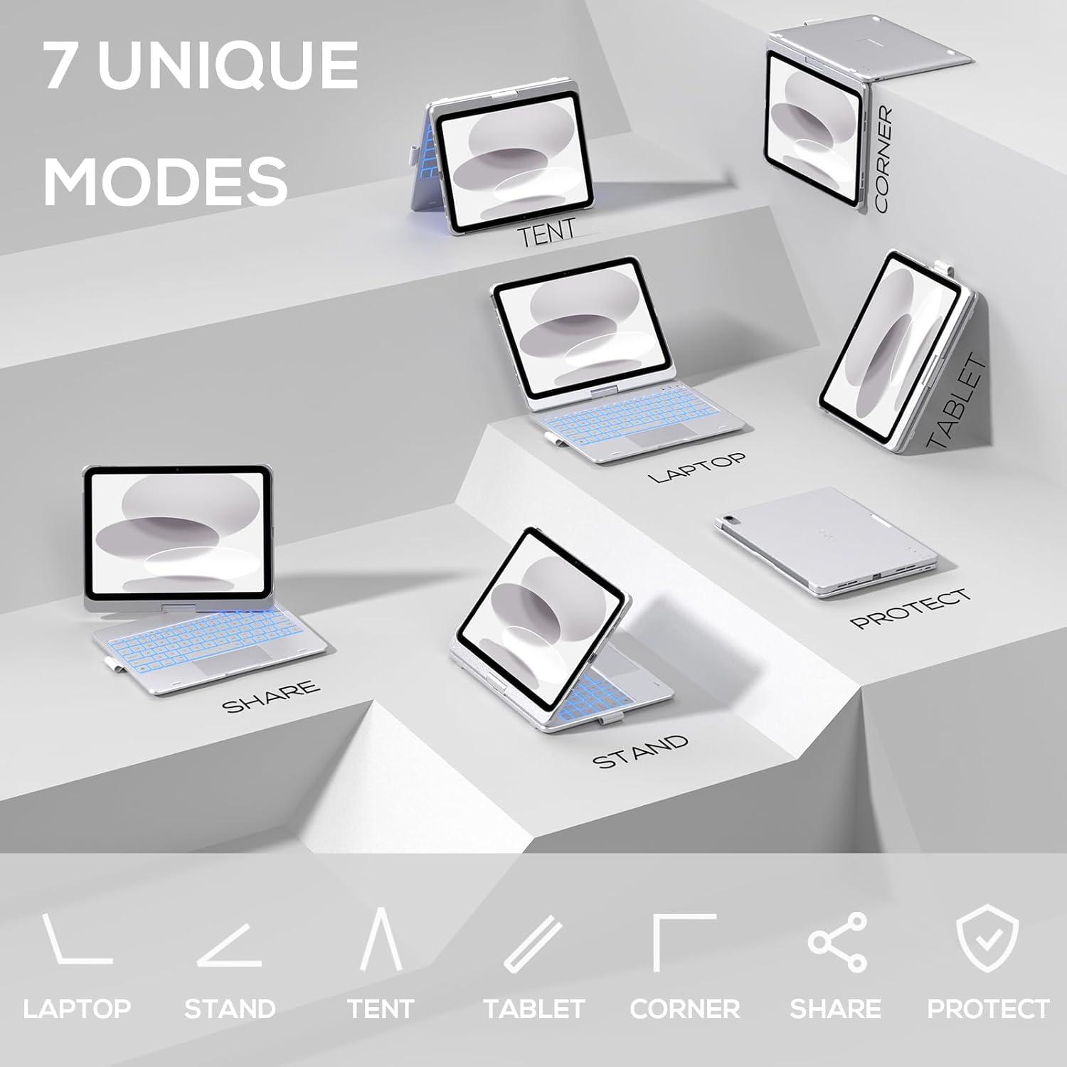 image:imagetypecase Touch iPad 11th 10th Generation Case with Keyboard 11 2025 A16 amp 109 2022  360 Rotatable 11Color Backlit MultiTouch Trackpad Pencil Holder Thin amp Light  BlackSilver