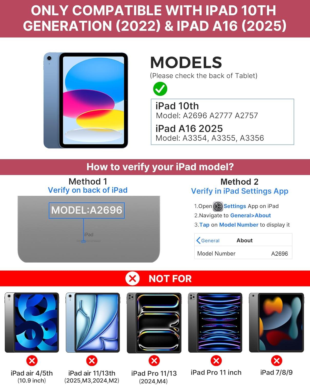 image:imagetypecase Touch iPad 11th 10th Generation Case with Keyboard 11 2025 A16 amp 109 2022  360 Rotatable 11Color Backlit MultiTouch Trackpad Pencil Holder Thin amp Light  BlackPink