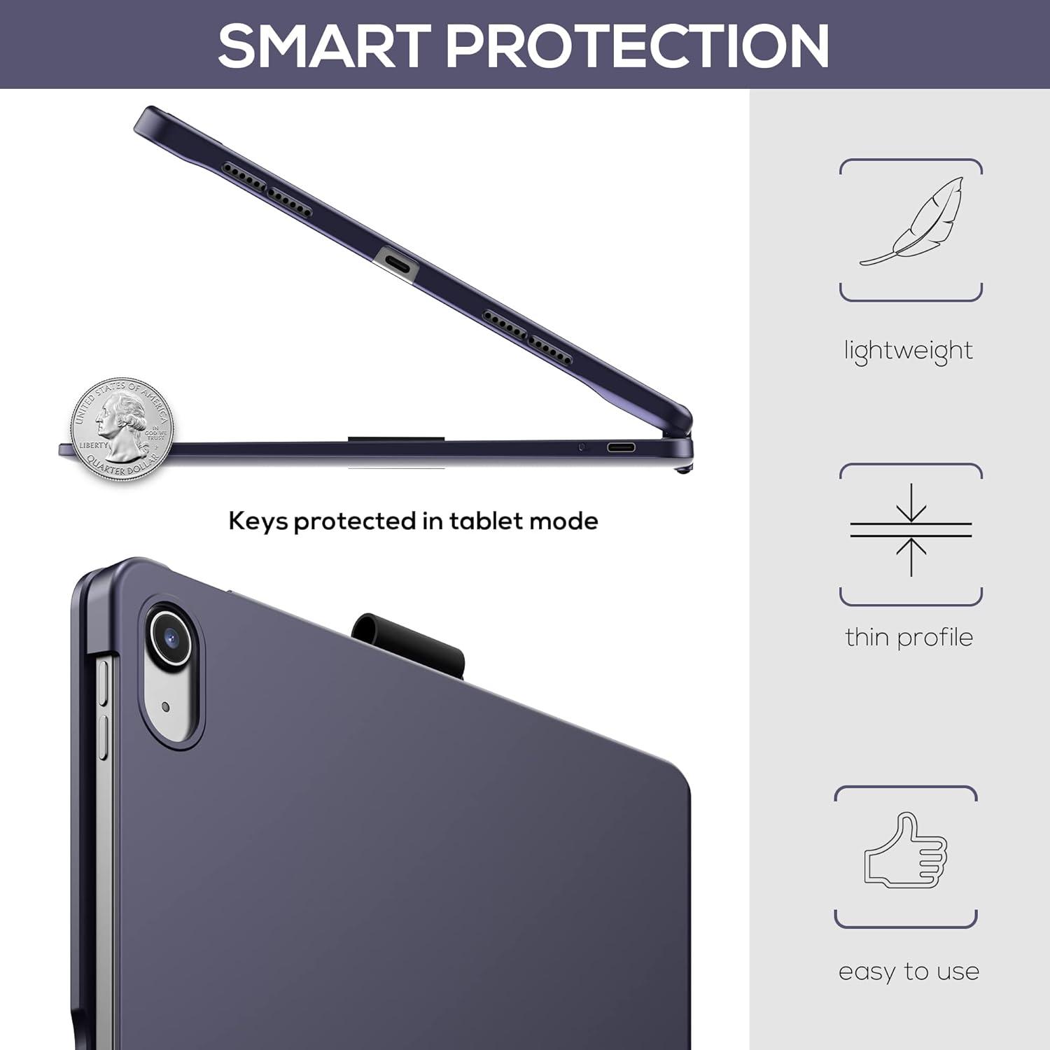 image:imagetypecase Touch iPad 11th 10th Generation Case with Keyboard 11 2025 A16 amp 109 2022  360 Rotatable 11Color Backlit MultiTouch Trackpad Pencil Holder Thin amp Light  Black Midnight Amethyst