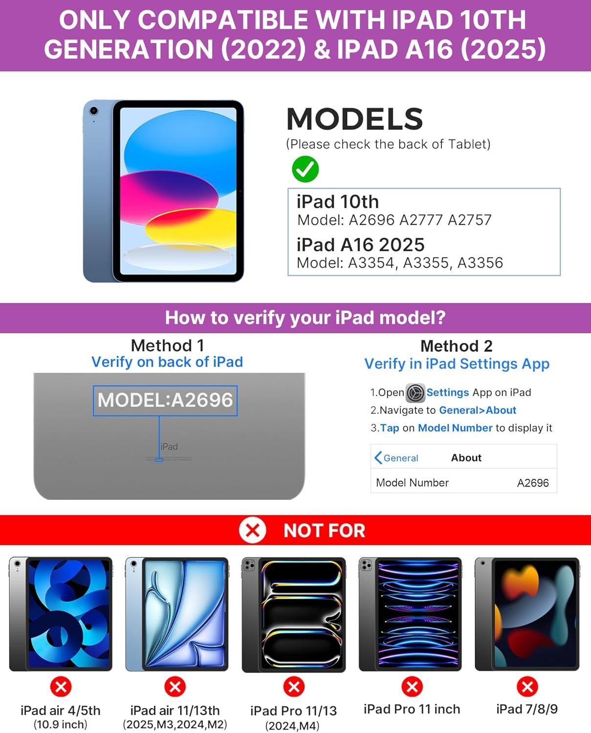 image:imagetypecase Touch iPad 11th 10th Generation Case with Keyboard 11 2025 A16 amp 109 2022  360 Rotatable 11Color Backlit MultiTouch Trackpad Pencil Holder Thin amp Light  Black Light Purple
