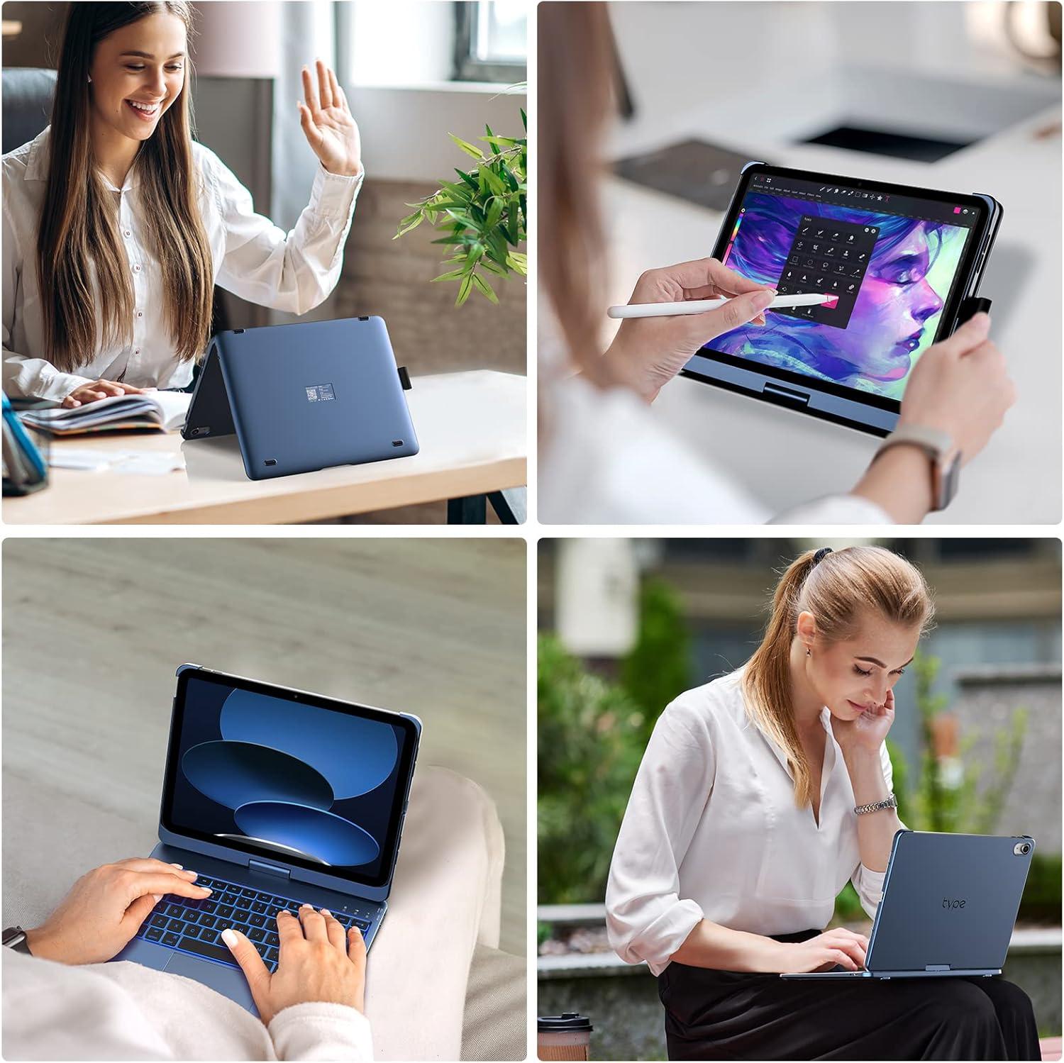 image:imagetypecase Touch iPad 11th 10th Generation Case with Keyboard 11 2025 A16 amp 109 2022  360 Rotatable 11Color Backlit MultiTouch Trackpad Pencil Holder Thin amp Light  BlackMidnight Blue