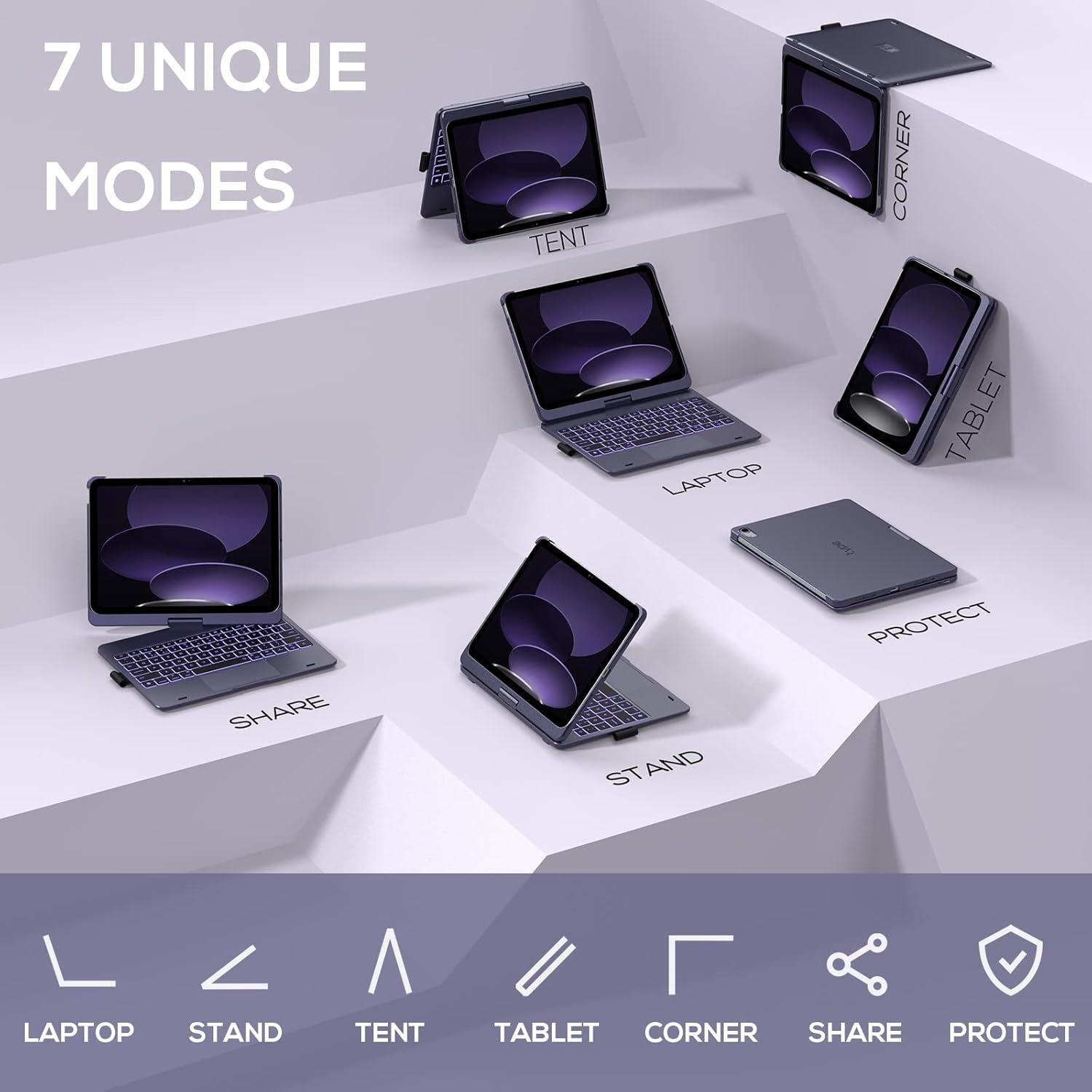 image:imagetypecase Touch iPad 11th 10th Generation Case with Keyboard 11 2025 A16 amp 109 2022  360 Rotatable 11Color Backlit MultiTouch Trackpad Pencil Holder Thin amp Light  Black Midnight Amethyst