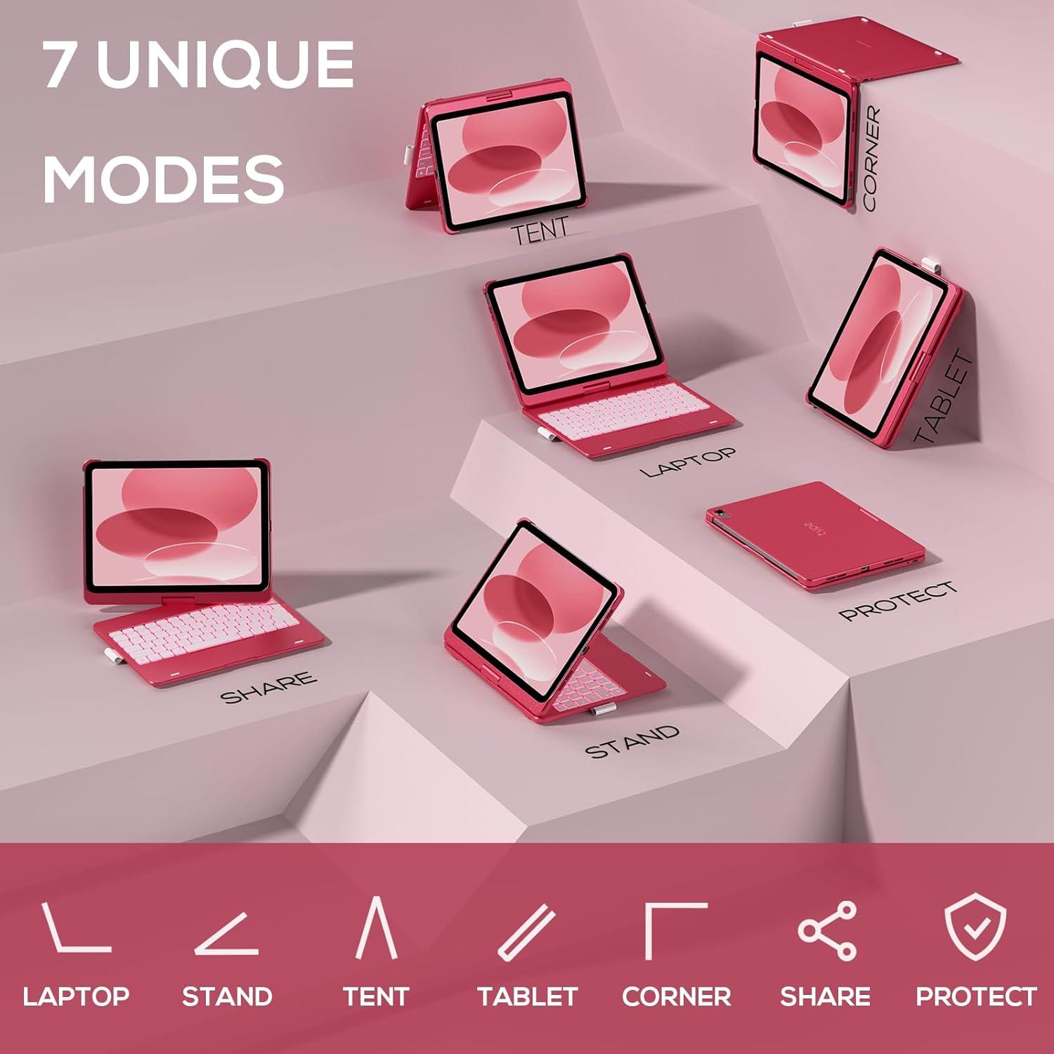 image:imagetypecase Touch iPad 11th 10th Generation Case with Keyboard 11 2025 A16 amp 109 2022  360 Rotatable 11Color Backlit MultiTouch Trackpad Pencil Holder Thin amp Light  BlackPink