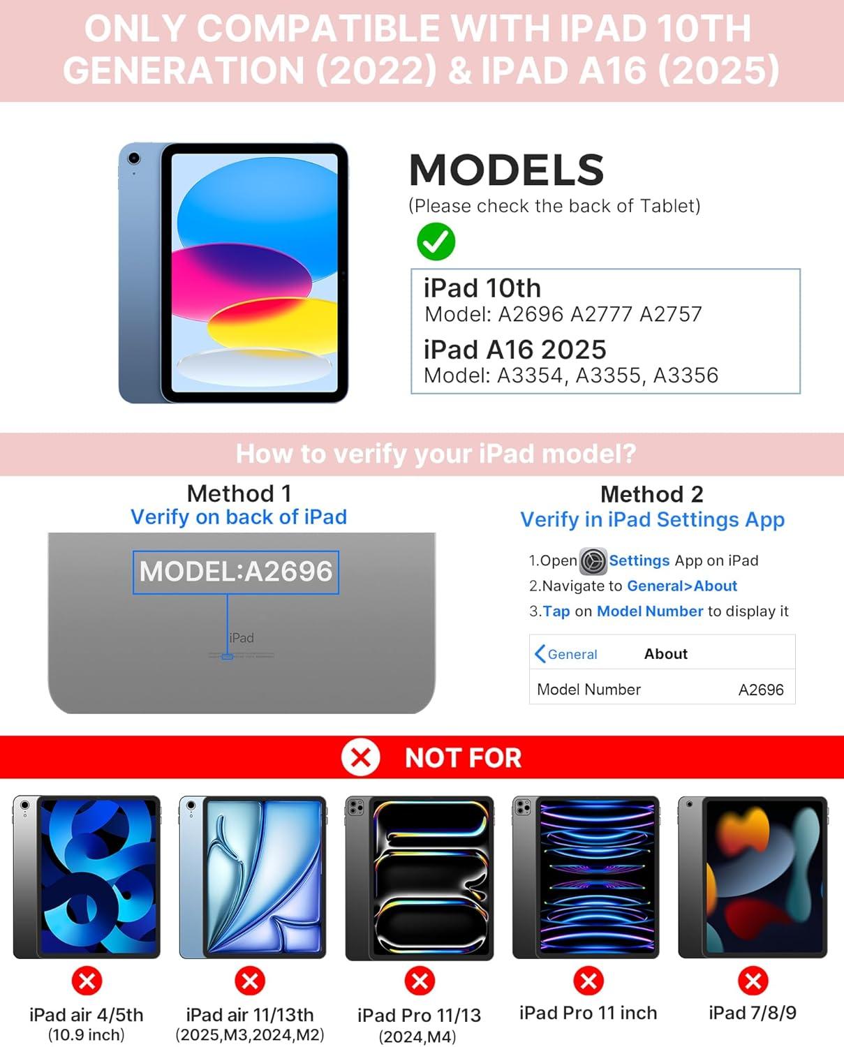 image:imagetypecase Touch iPad 11th 10th Generation Case with Keyboard 11 2025 A16 amp 109 2022  360 Rotatable 11Color Backlit MultiTouch Trackpad Pencil Holder Thin amp Light  BlackLight Pink