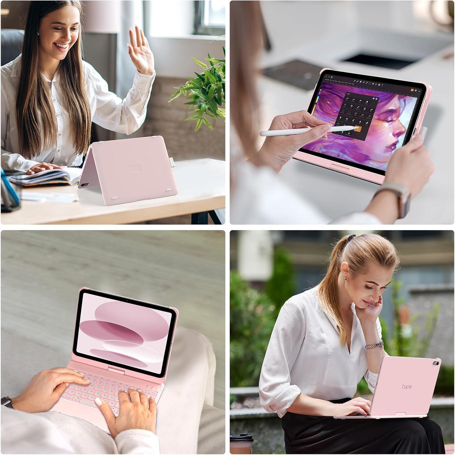 image:imagetypecase Touch iPad 11th 10th Generation Case with Keyboard 11 2025 A16 amp 109 2022  360 Rotatable 11Color Backlit MultiTouch Trackpad Pencil Holder Thin amp Light  BlackLight Pink