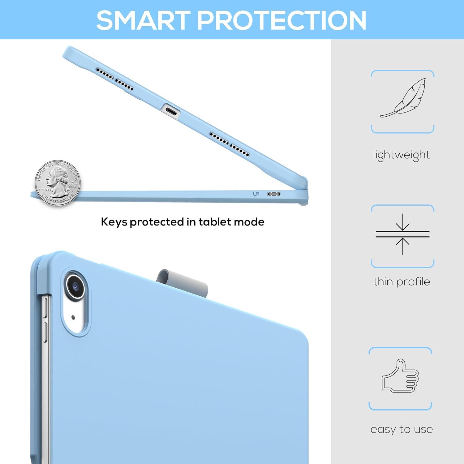 image:imagetypecase Touch iPad 11th 10th Generation Case with Keyboard 11 2025 A16 amp 109 2022  360 Rotatable 11Color Backlit MultiTouch Trackpad Pencil Holder Thin amp Light  BlackSky Blue