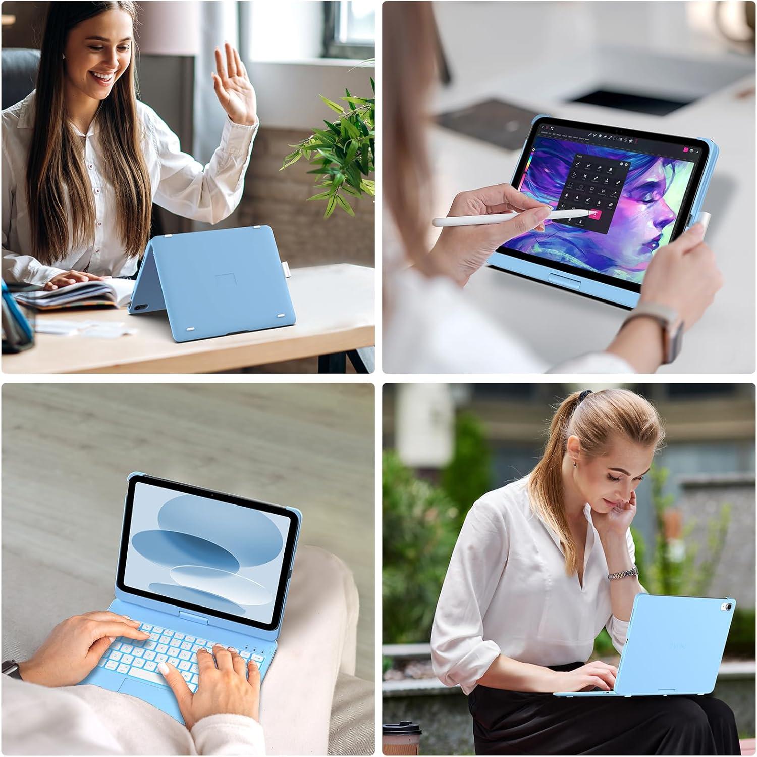image:imagetypecase Touch iPad 11th 10th Generation Case with Keyboard 11 2025 A16 amp 109 2022  360 Rotatable 11Color Backlit MultiTouch Trackpad Pencil Holder Thin amp Light  BlackSky Blue