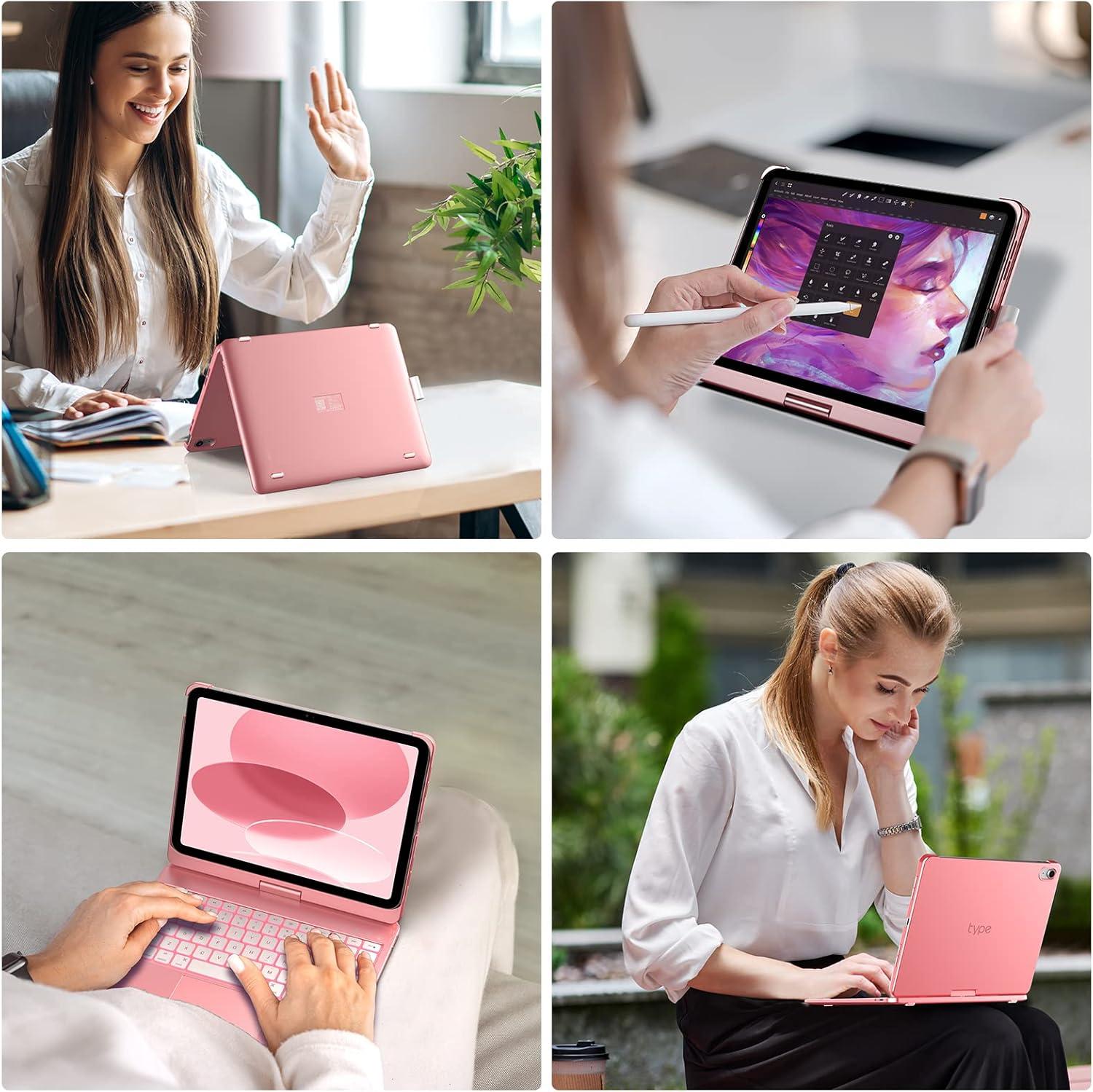 image:imagetypecase Touch iPad 11th 10th Generation Case with Keyboard 11 2025 A16 amp 109 2022  360 Rotatable 11Color Backlit MultiTouch Trackpad Pencil Holder Thin amp Light  BlackRose Gold