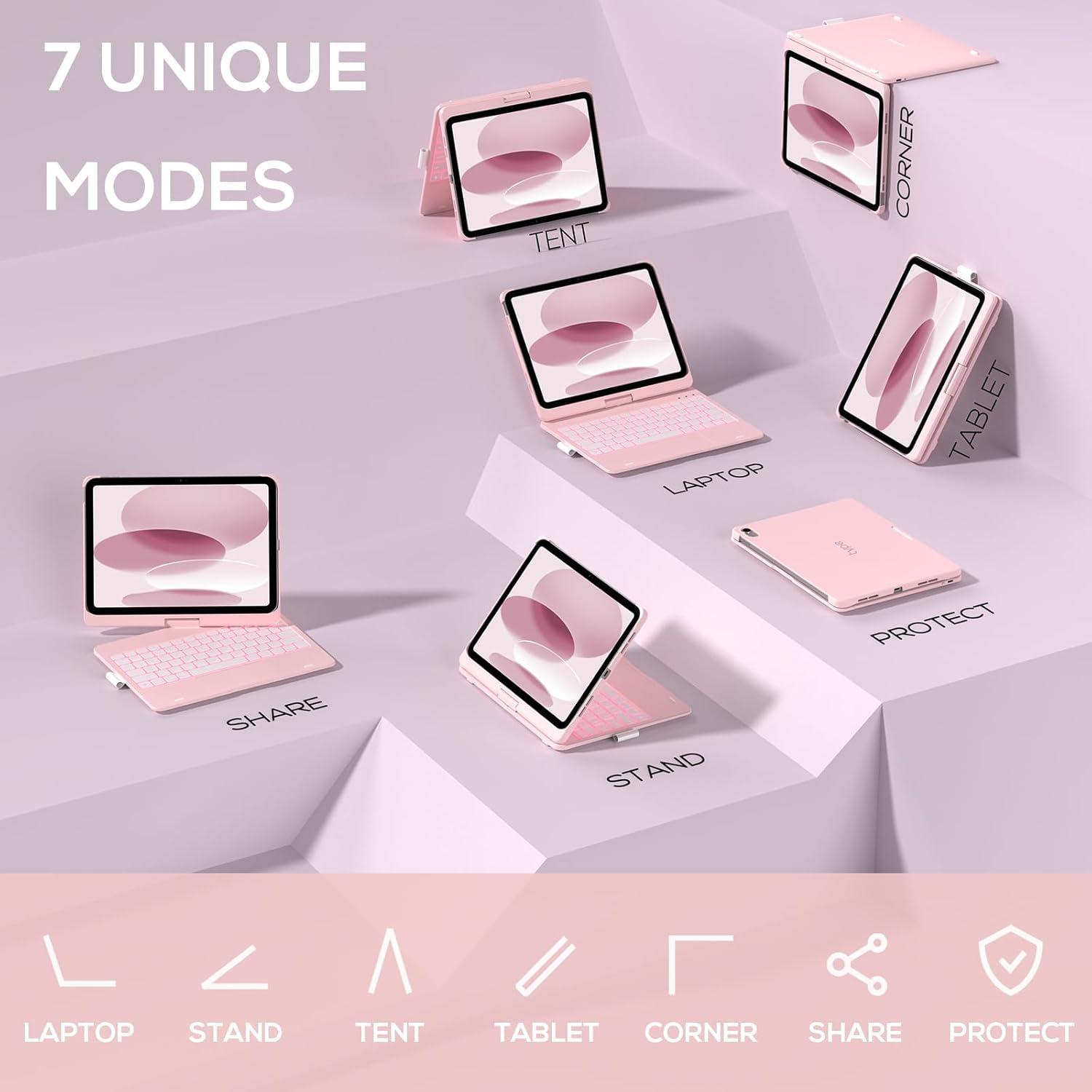 image:imagetypecase Touch iPad 11th 10th Generation Case with Keyboard 11 2025 A16 amp 109 2022  360 Rotatable 11Color Backlit MultiTouch Trackpad Pencil Holder Thin amp Light  BlackLight Pink