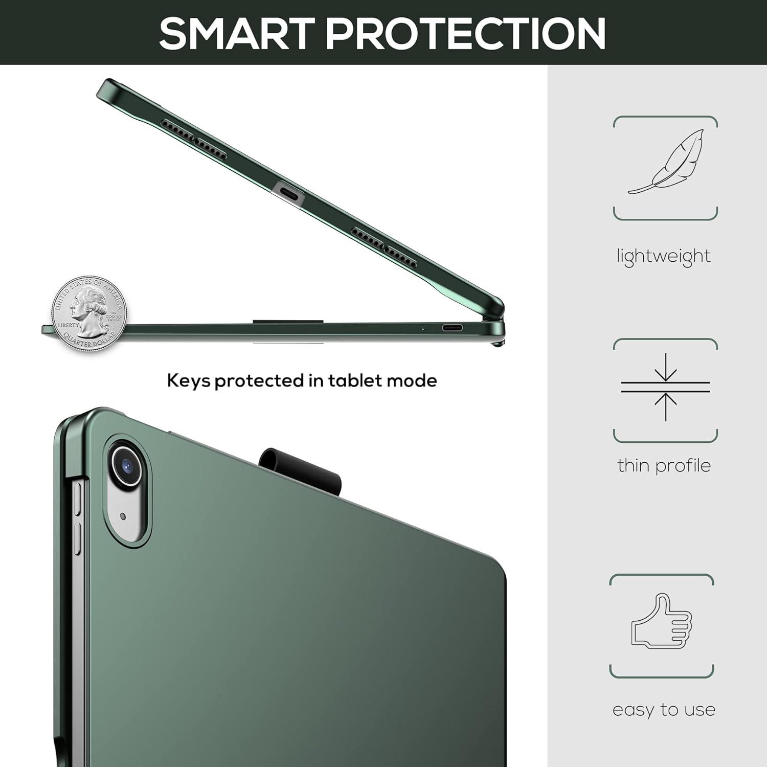 image:imagetypecase Touch iPad 11th 10th Generation Case with Keyboard 11 2025 A16 amp 109 2022  360 Rotatable 11Color Backlit MultiTouch Trackpad Pencil Holder Thin amp Light  Black Dark Midnight Green