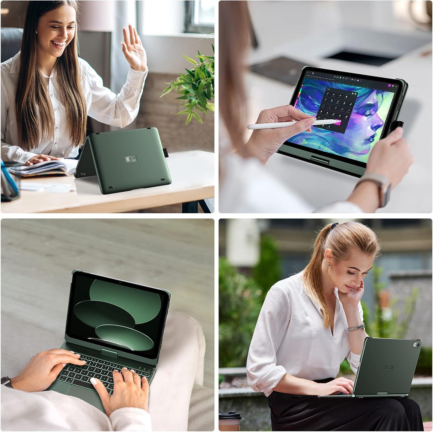 image:imagetypecase Touch iPad 11th 10th Generation Case with Keyboard 11 2025 A16 amp 109 2022  360 Rotatable 11Color Backlit MultiTouch Trackpad Pencil Holder Thin amp Light  Black Dark Midnight Green