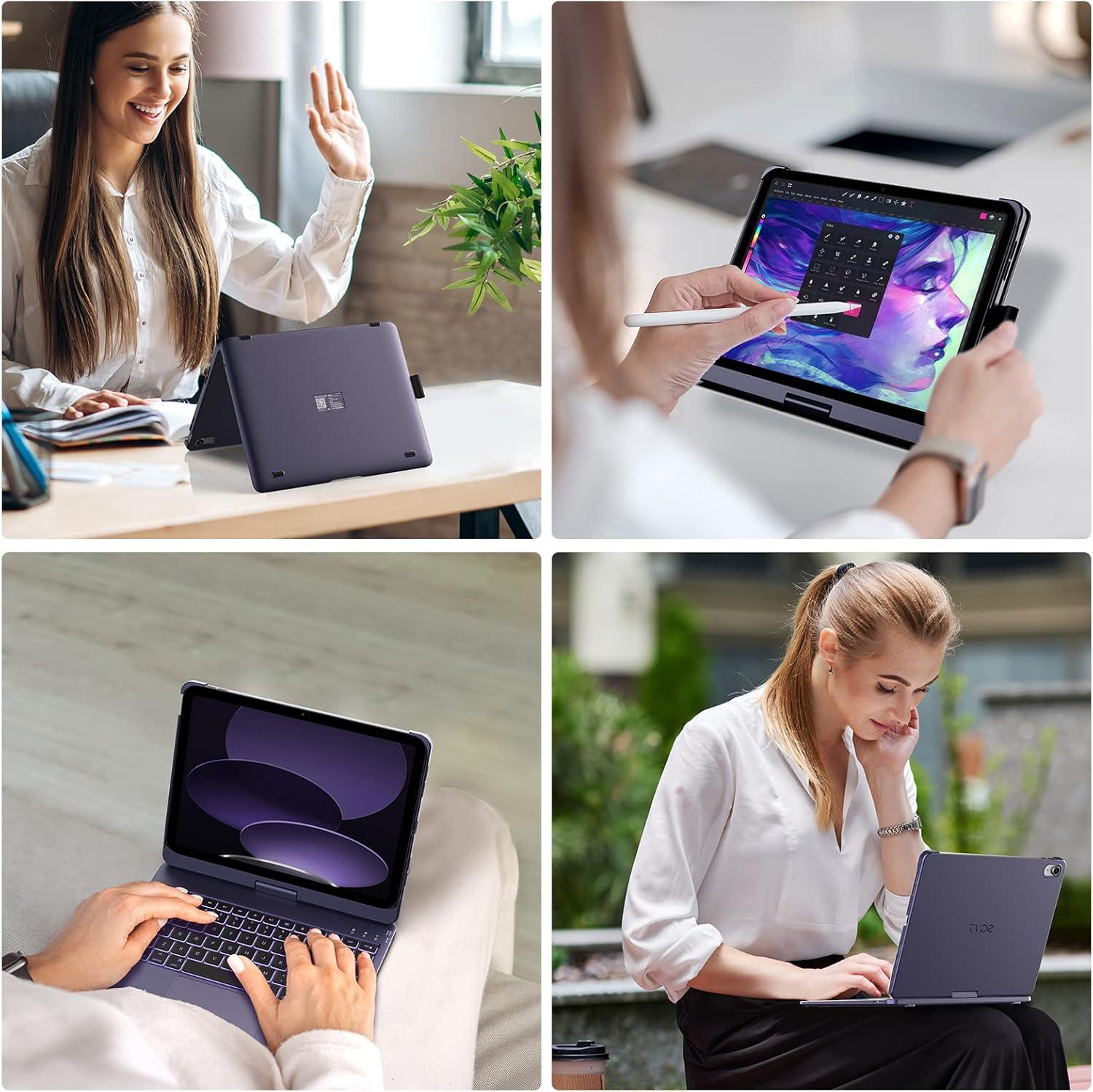 image:imagetypecase Touch iPad 11th 10th Generation Case with Keyboard 11 2025 A16 amp 109 2022  360 Rotatable 11Color Backlit MultiTouch Trackpad Pencil Holder Thin amp Light  Black Midnight Amethyst