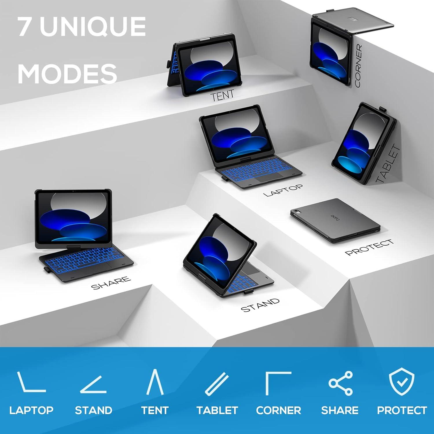 image:imagetypecase Touch iPad 11th 10th Generation Case with Keyboard 11 2025 A16 amp 109 2022  360 Rotatable 11Color Backlit MultiTouch Trackpad Pencil Holder Thin amp Light  BlackBlack