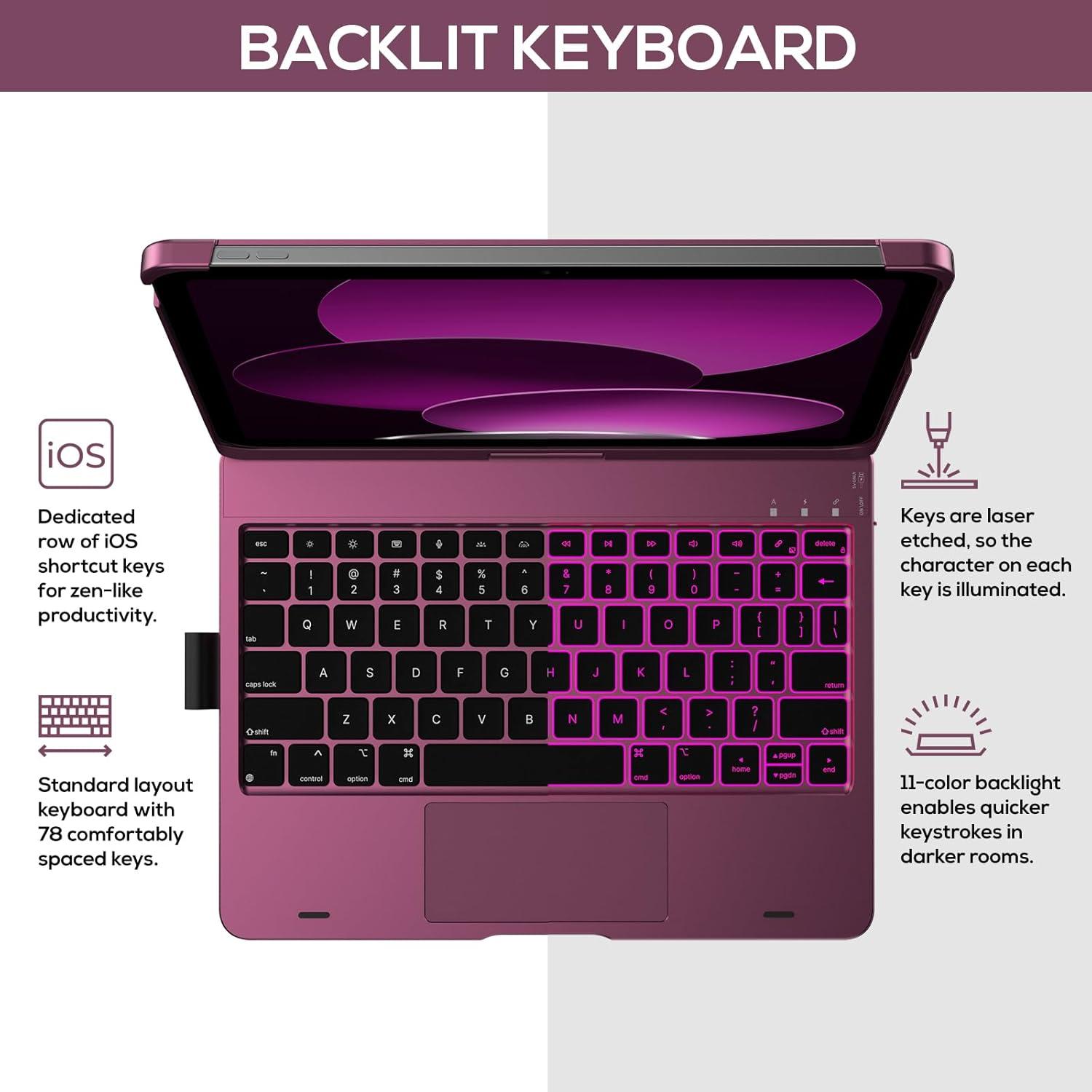 image:imagetypecase Touch iPad 11th 10th Generation Case with Keyboard 11 2025 A16 amp 109 2022  360 Rotatable 11Color Backlit MultiTouch Trackpad Pencil Holder Thin amp Light  BlackRaspberry