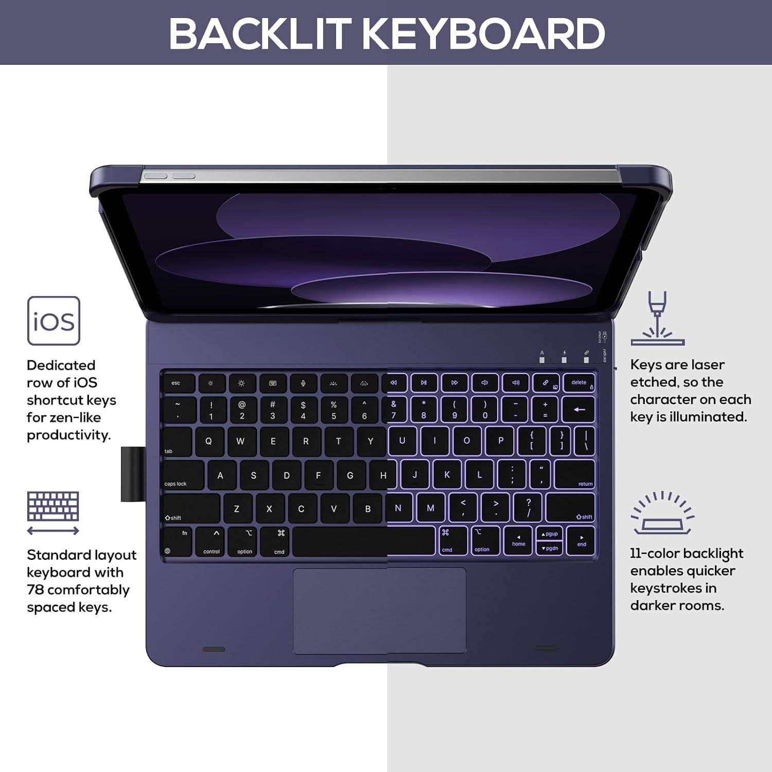 image:imagetypecase Touch iPad 11th 10th Generation Case with Keyboard 11 2025 A16 amp 109 2022  360 Rotatable 11Color Backlit MultiTouch Trackpad Pencil Holder Thin amp Light  Black Midnight Amethyst