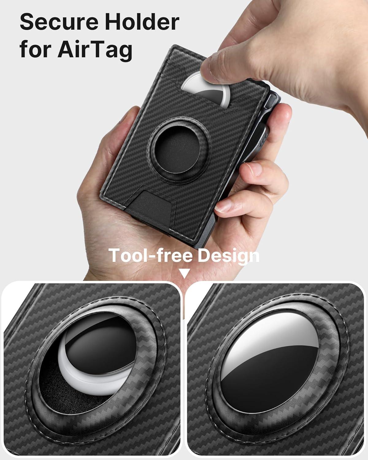 image:imagetypecase Wallet for Men Rfid Blocking Wallet 913 Card Capacity with Money Clip Slim Leather Front Pocket Smart Pop Up Card Case Bifold Minimalist Wallet with Gift Box  Atlanta BlackCarbon Fiber Black