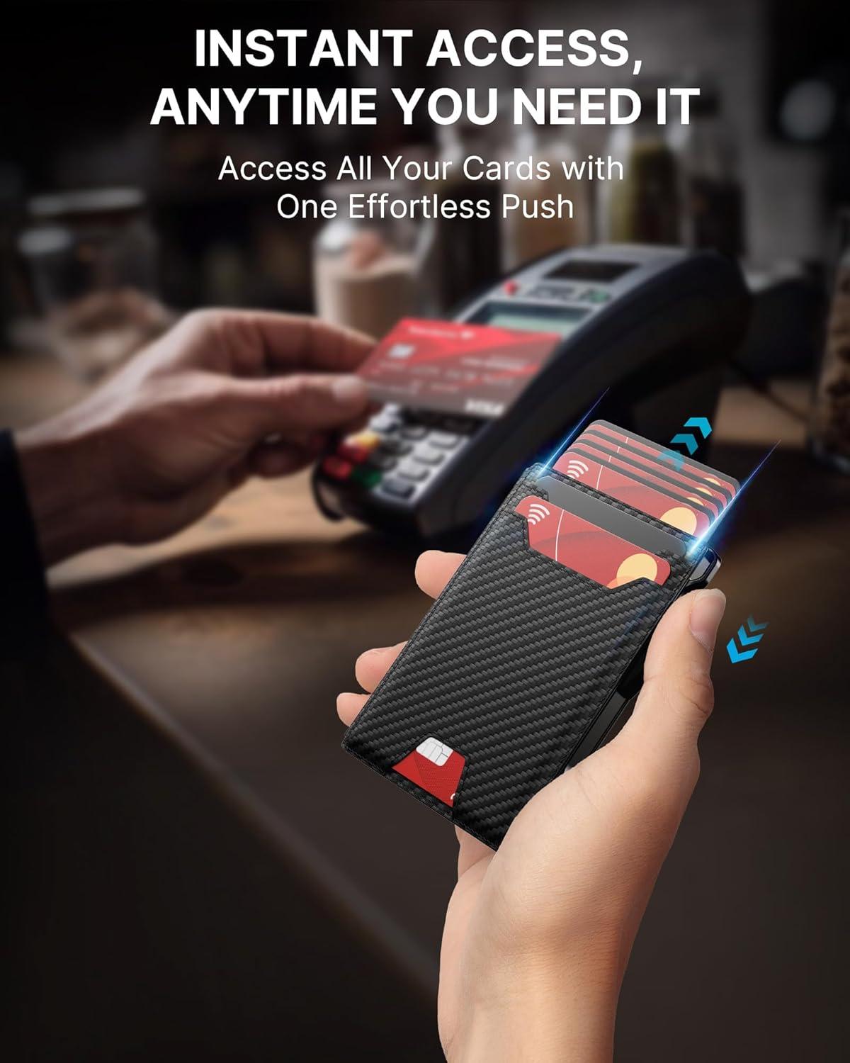 image:imagetypecase Wallet for Men Rfid Blocking Wallet 913 Card Capacity with Money Clip Slim Leather Front Pocket Smart Pop Up Card Case Bifold Minimalist Wallet with Gift Box  Atlanta BlackCarbon Fiber