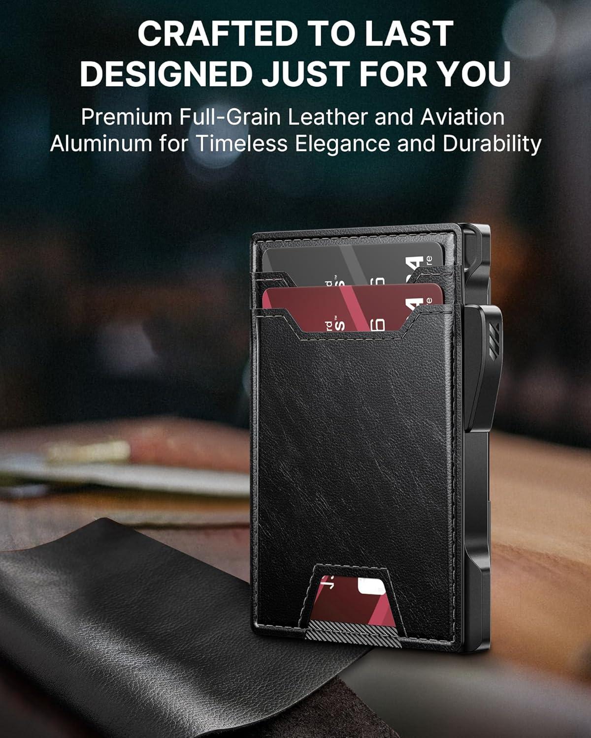 image:imagetypecase Wallet for Men Rfid Blocking Wallet 913 Card Capacity with Money Clip Slim Leather Front Pocket Smart Pop Up Card Case Bifold Minimalist Wallet with Gift Box  Atlanta BlackAlaska Black